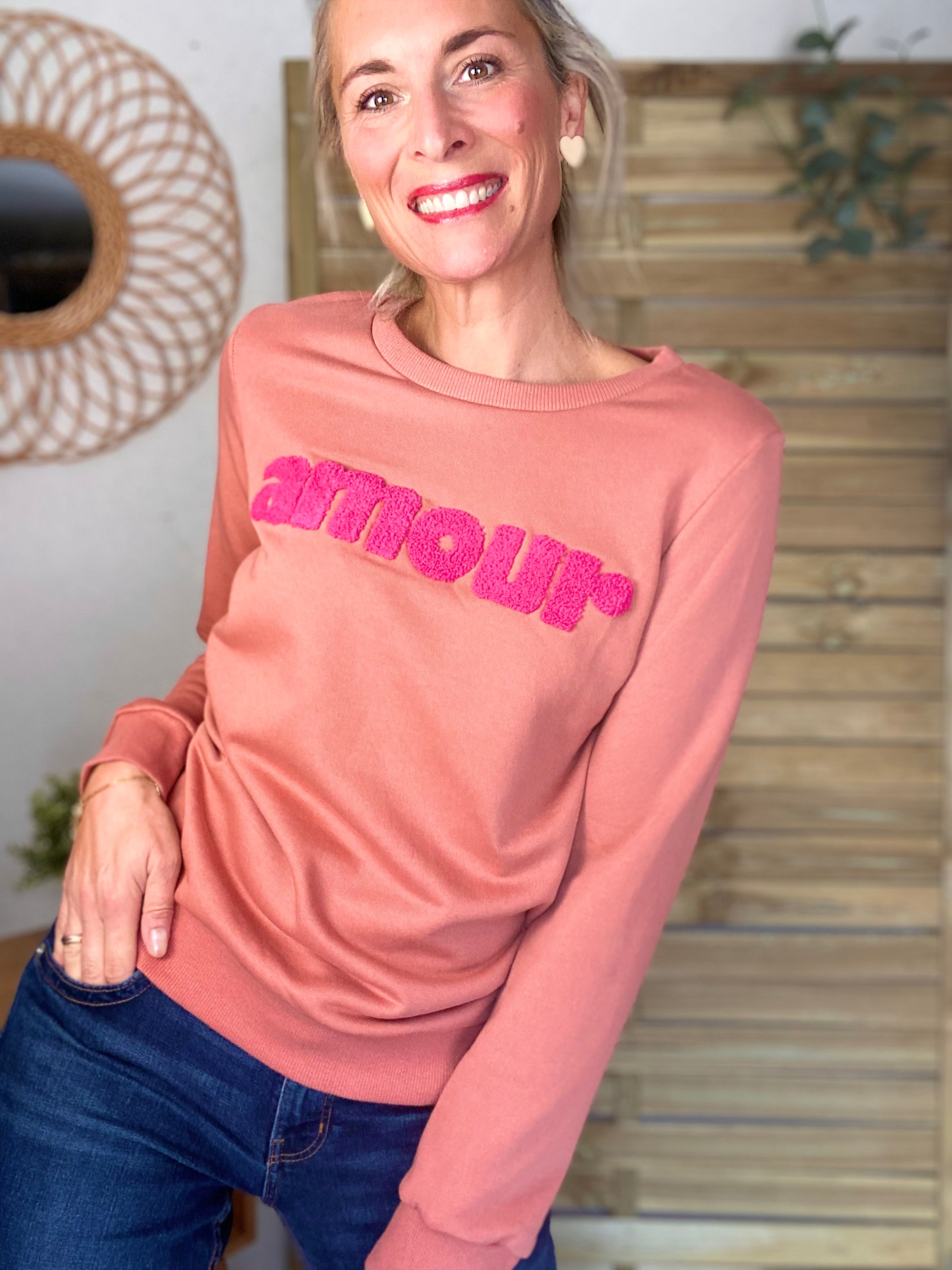 Sweat amour DORIA - Vieux rose / Fuschia