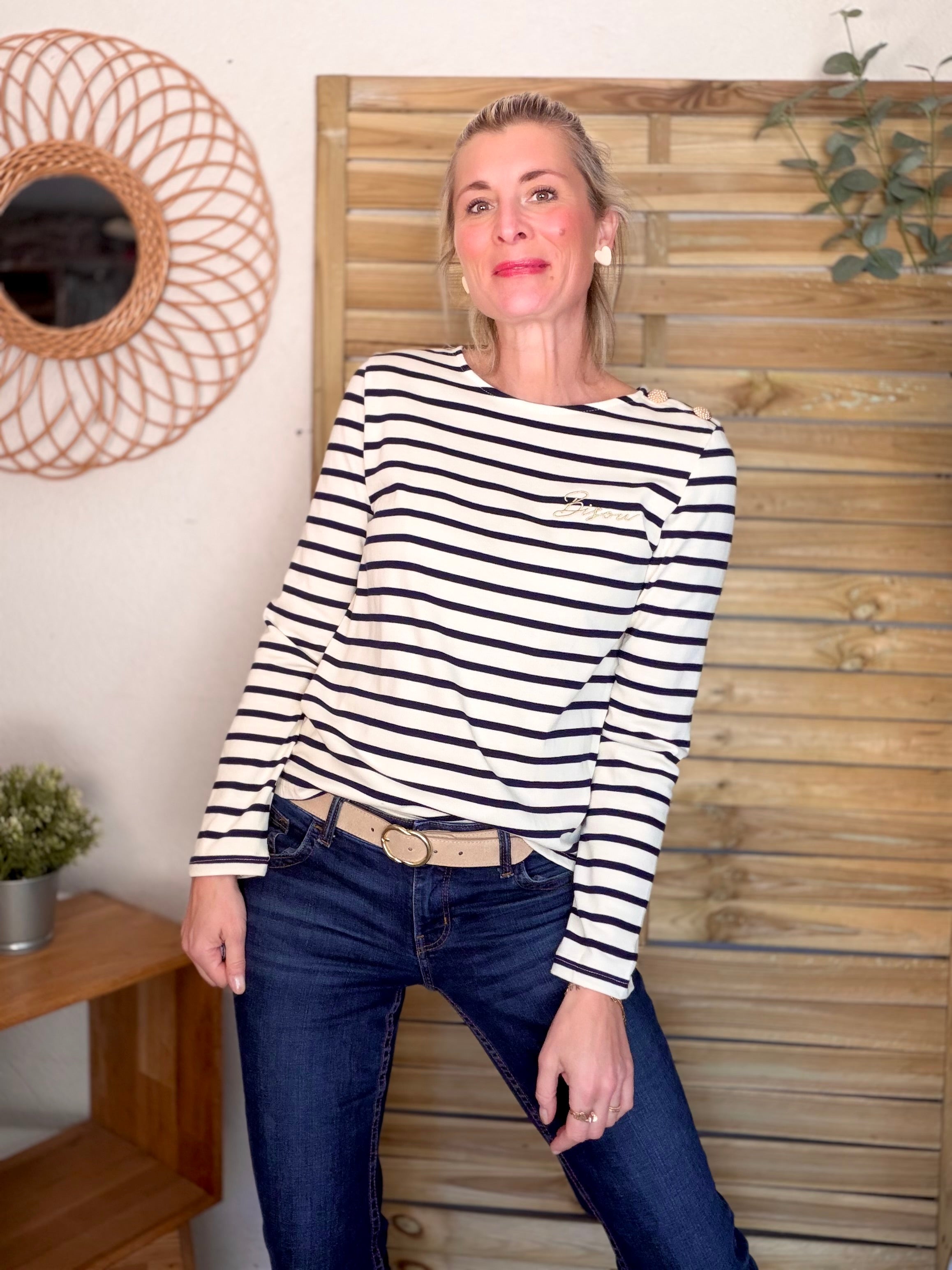 Tee shirt marinière Bisou doré SOLVEIG bleu marine