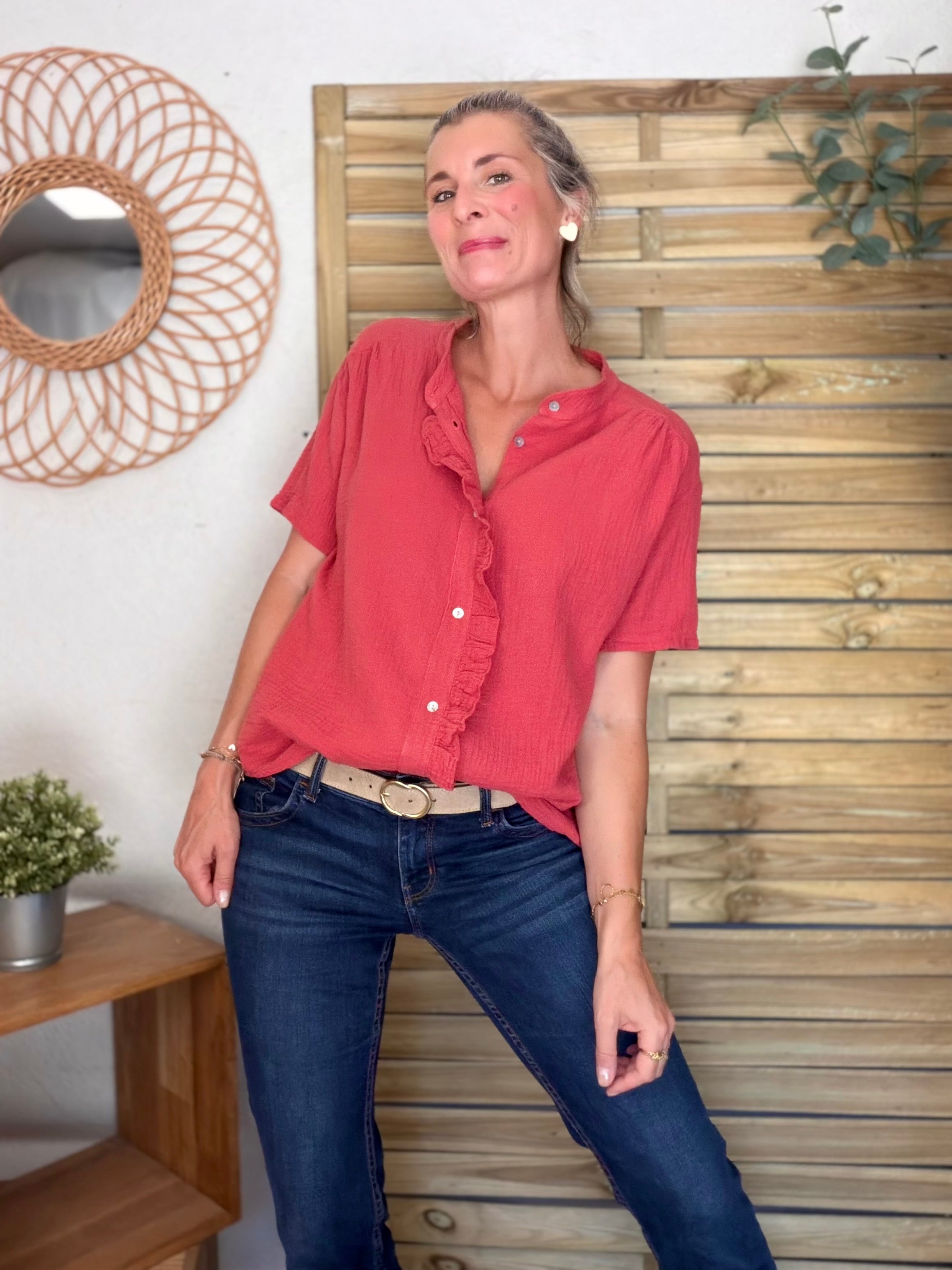 Blouse en gaze de coton ANAËLLE Terracotta