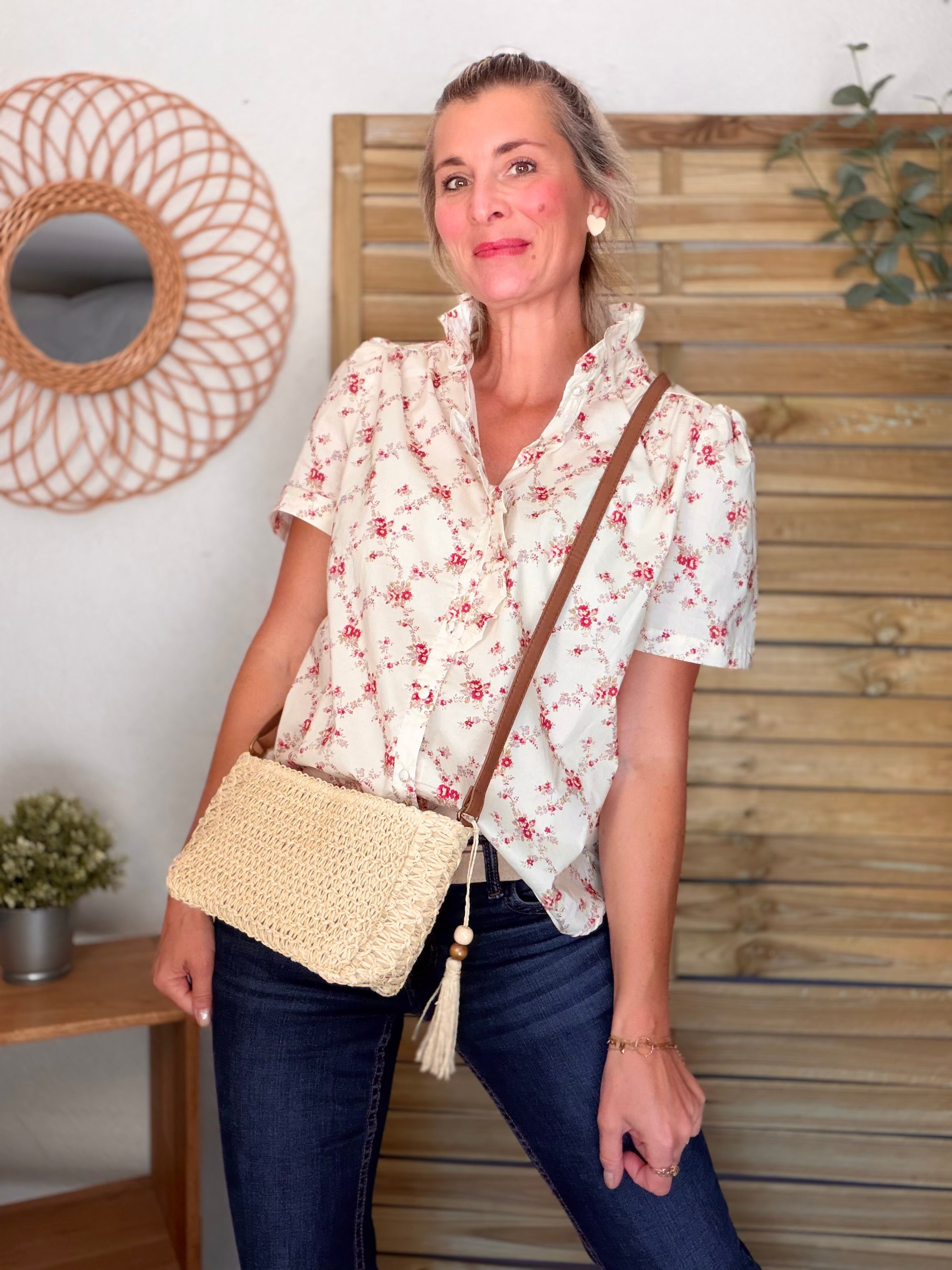 Sac pochette en raphia CORA Beige