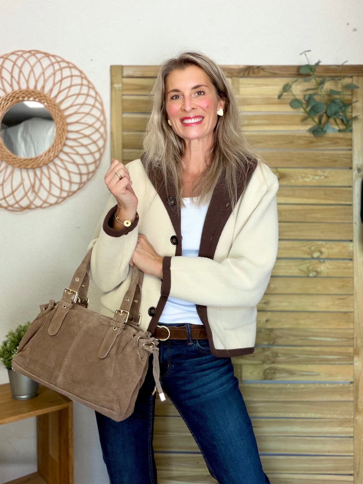 Veste / Gilet chaud réversible avec capuche ORIANE Choco / Beige