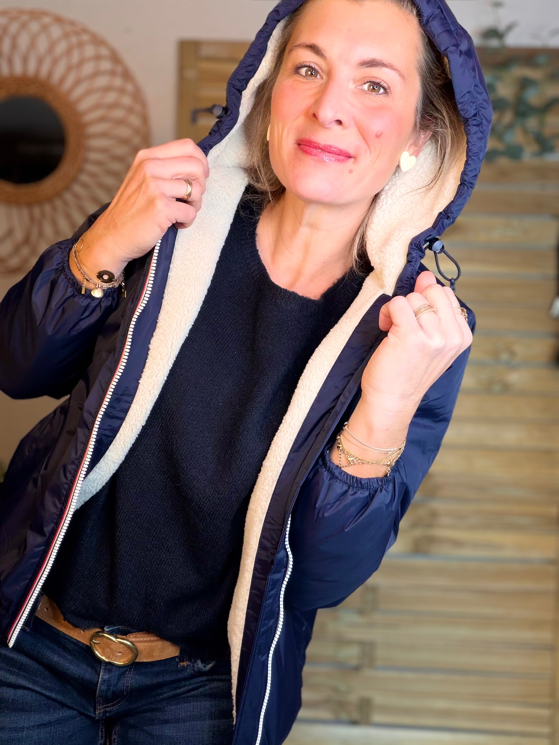 Parka Imperméable LOUISE COURT sherpa - Bleu marine - LAURA JO (DÉSTOCKAGE Taille L)