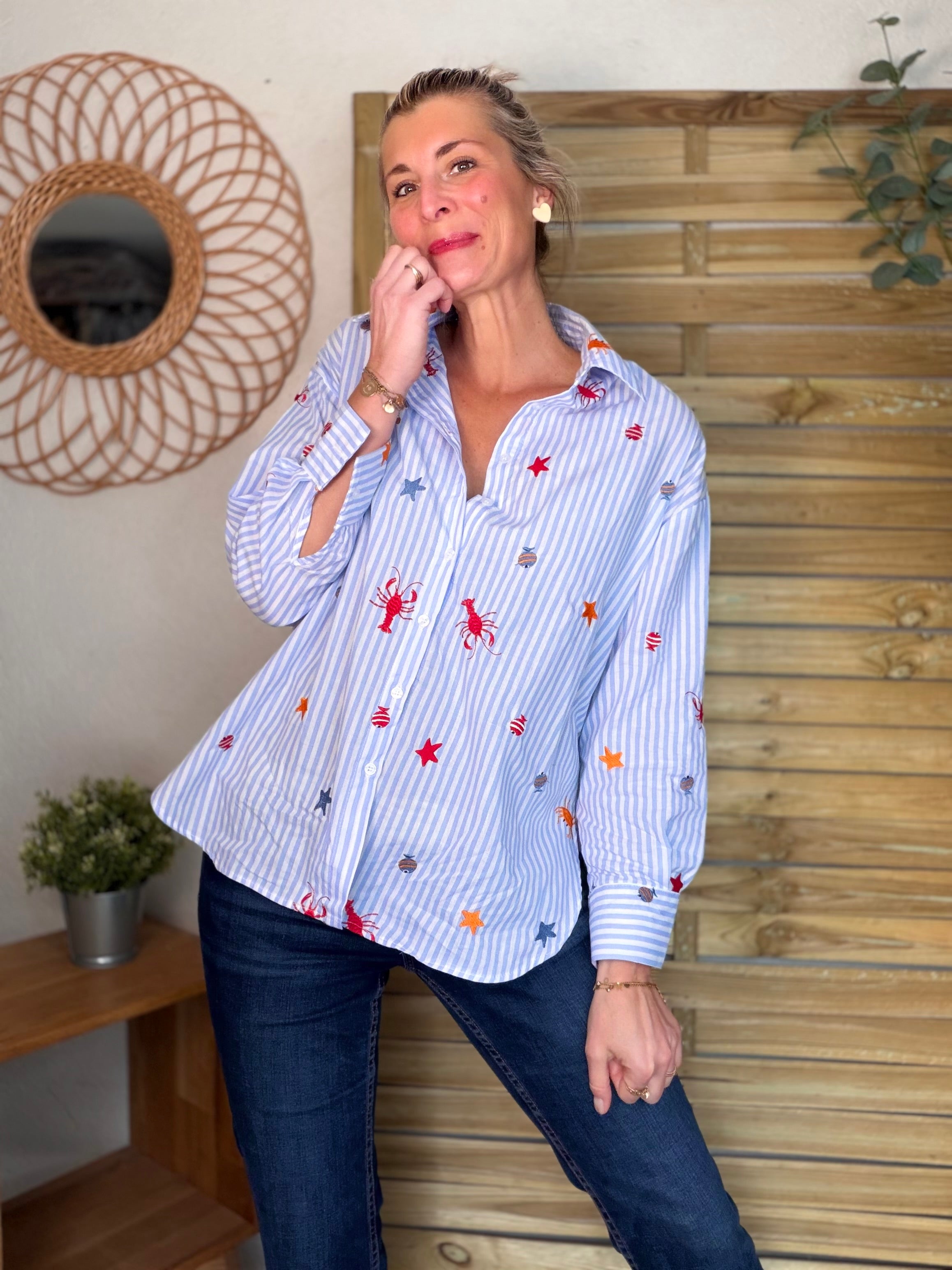 ⚡️ARRIVAGE - Chemise bleue à rayures coquillages et crustacés - ELORY