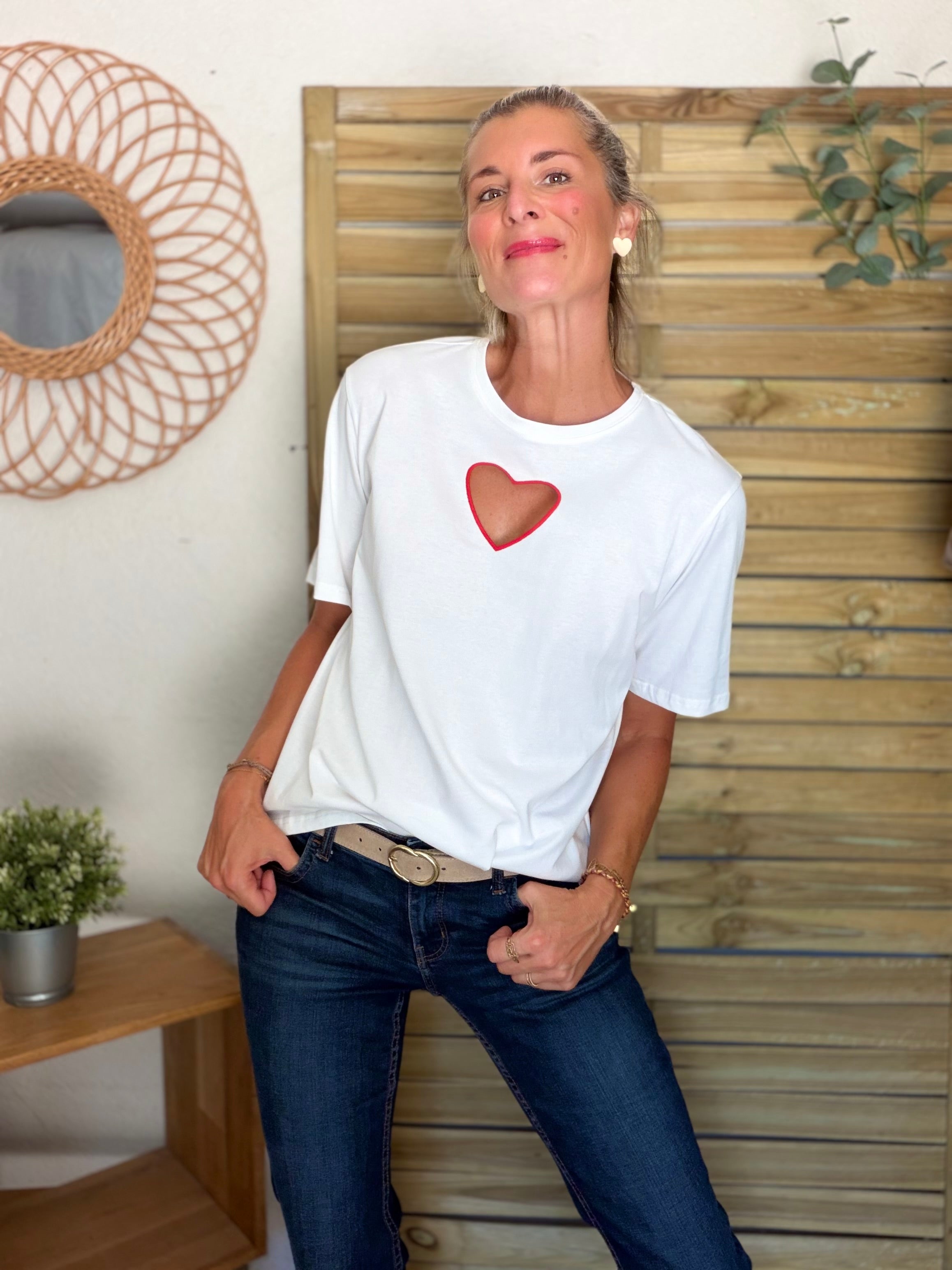 Tee shirt blanc Coeur ajouré SIXTINE