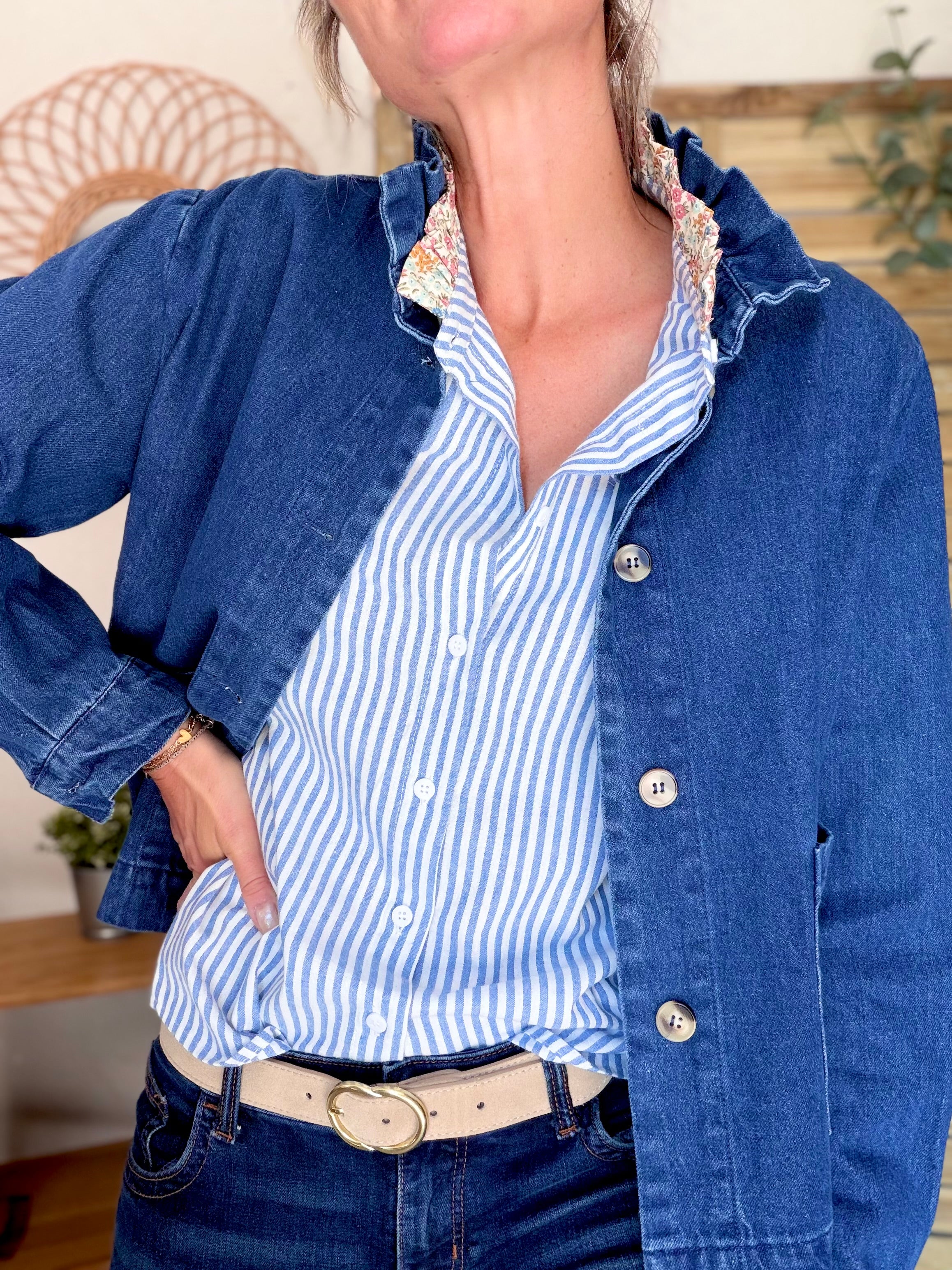 Blouse rayée et Liberty, manches courtes CHARLINE