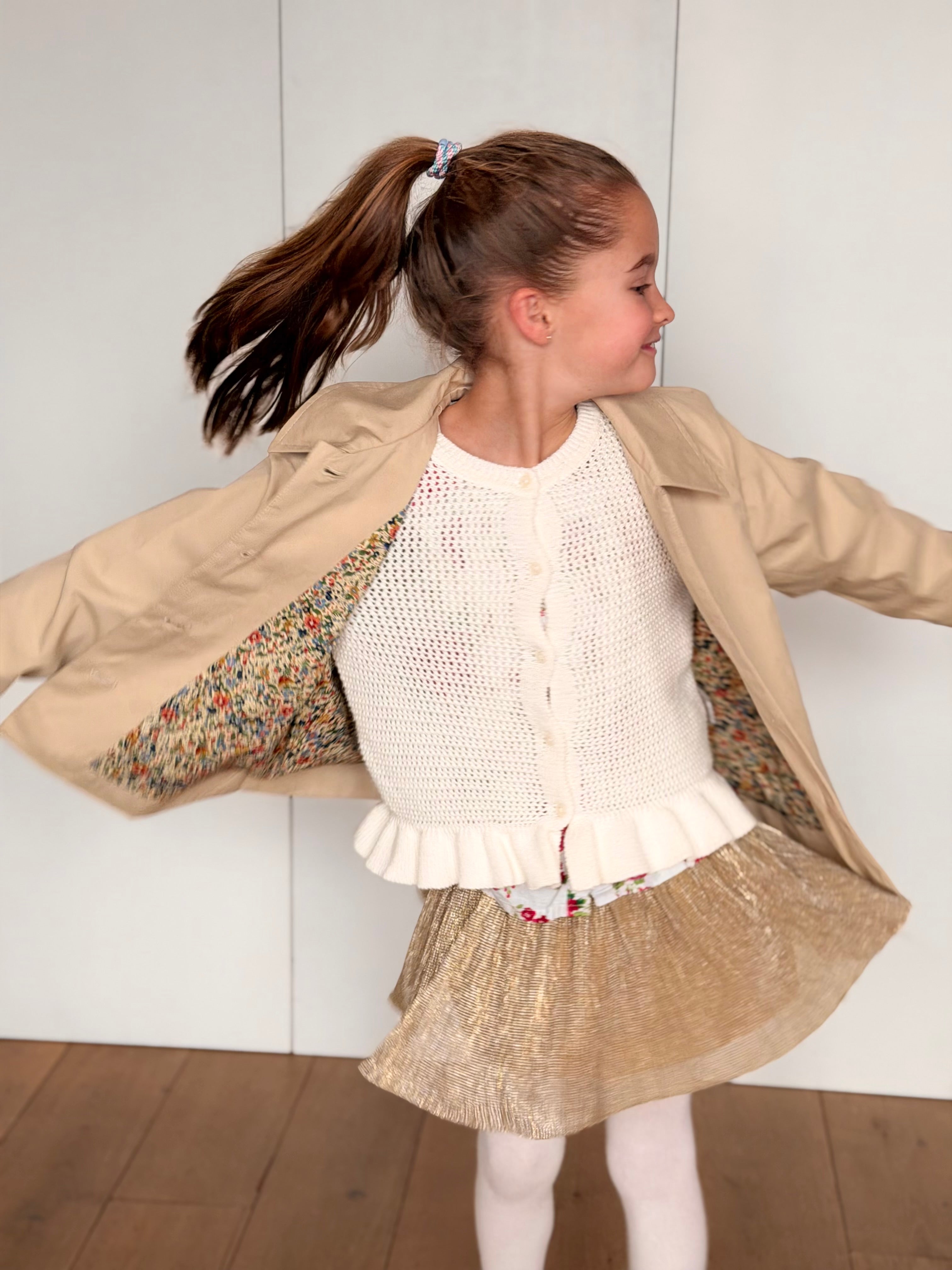 Veste Trench en coton beige avec Liberty - MARION (Taille 2 ans à la Taille L)