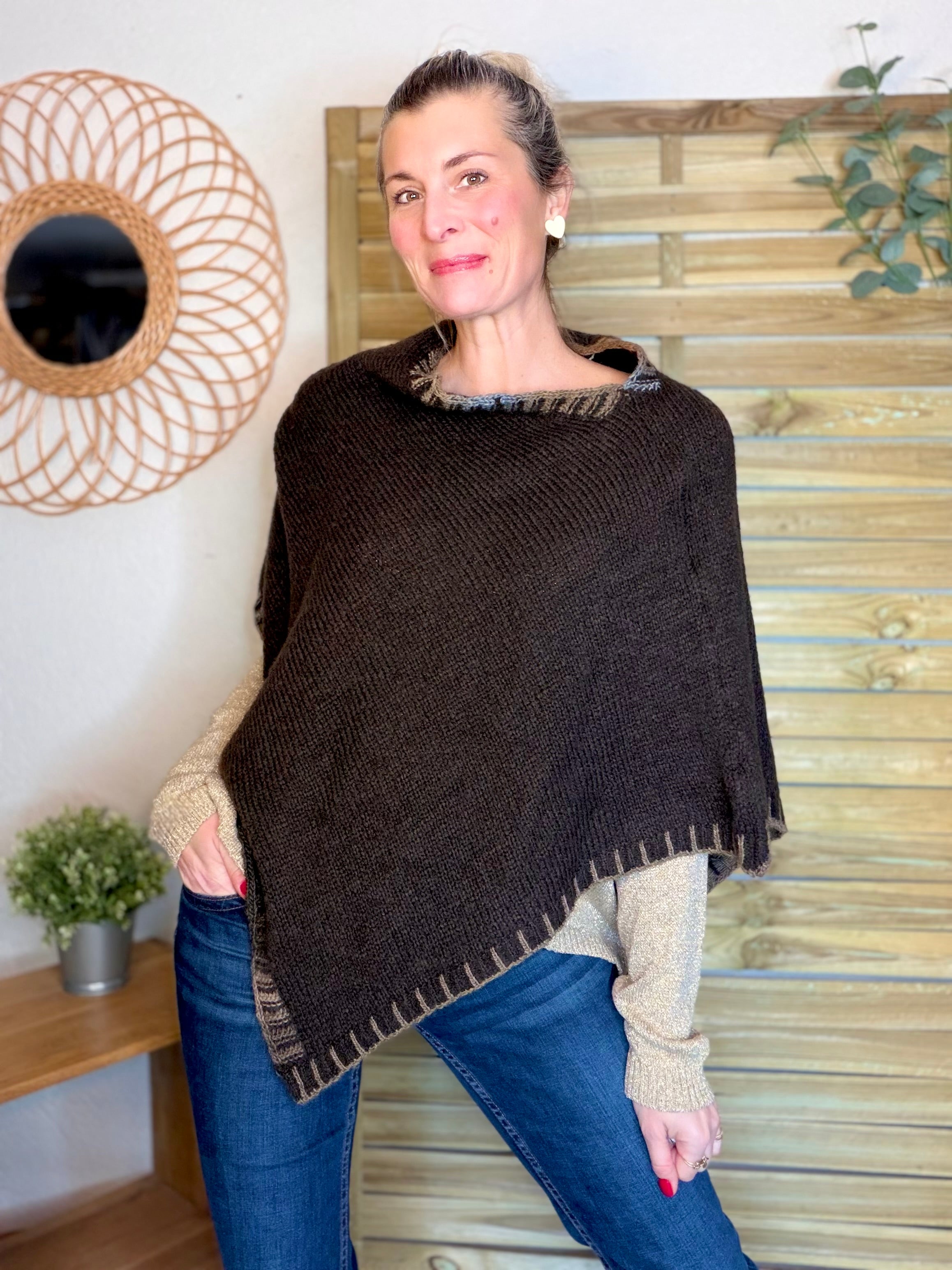 Poncho asymétrique GISÈLE - Choco