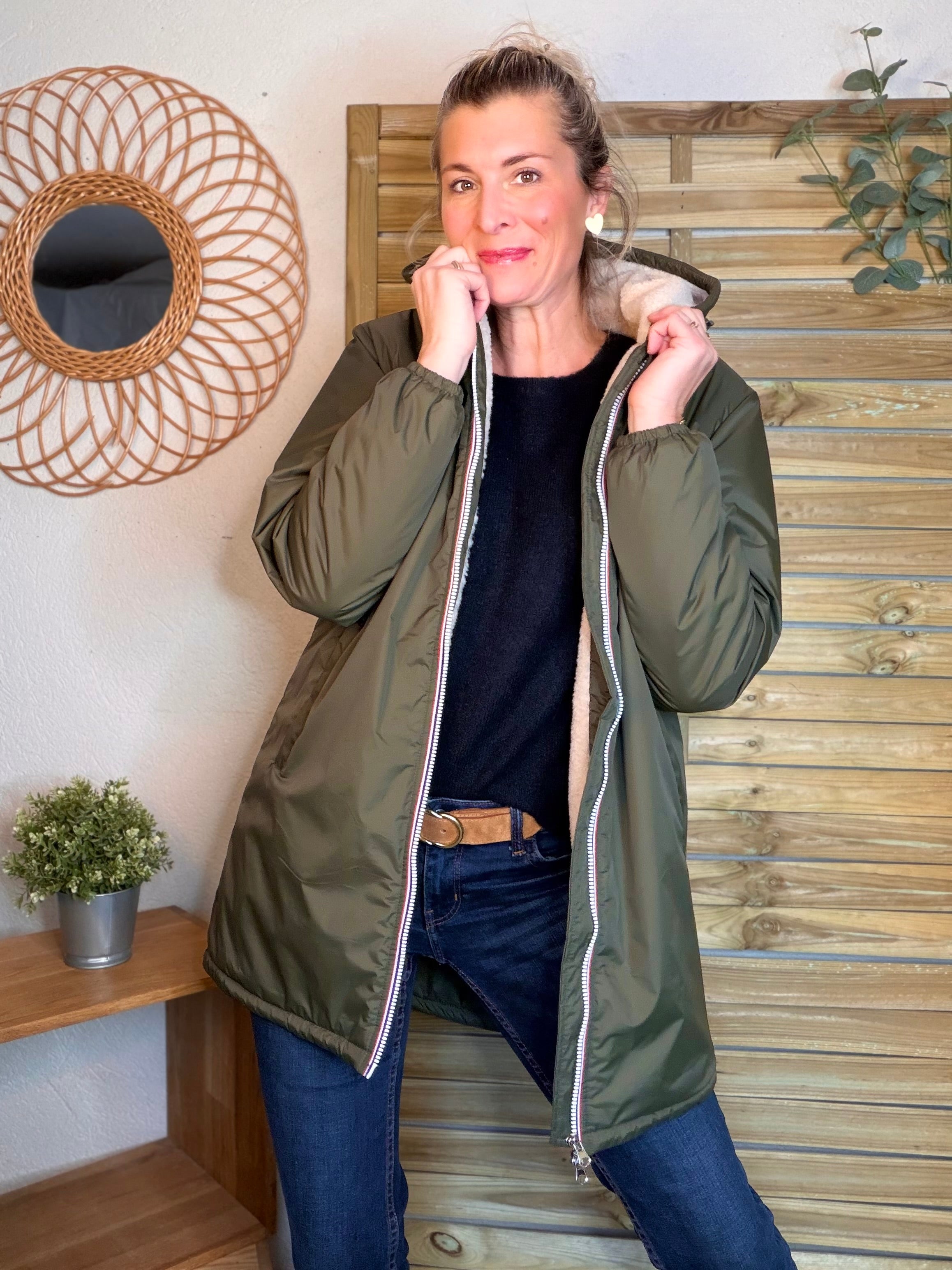 Parka Imperméable LOUISE LONG Sherpa écru - Kaki - LAURA JO