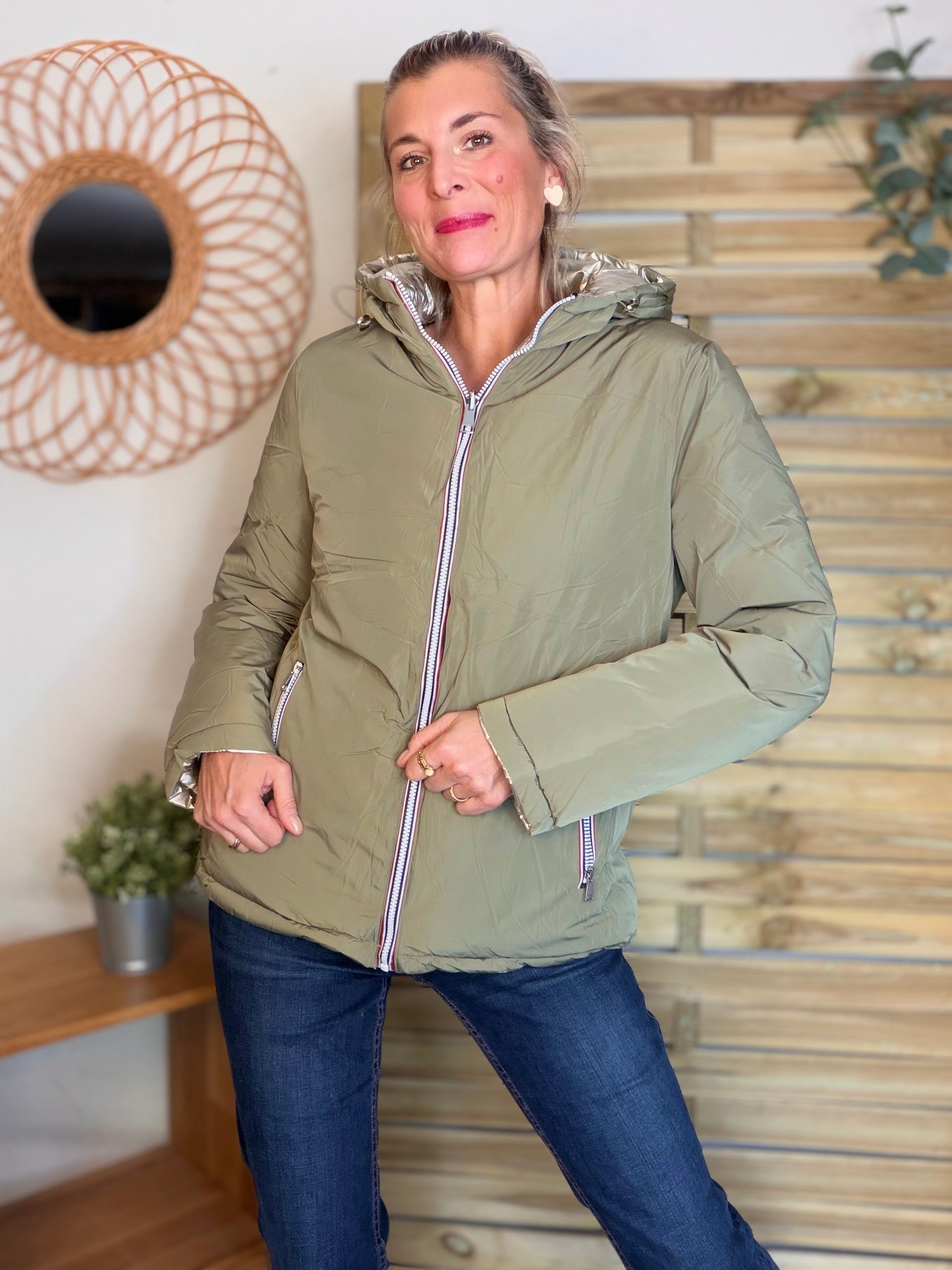 ⚡️PÉPITES FRIDAY - Doudoune imperméable réversible longue ANGÈLE COURT - Kaki clair - MELYA MELODY