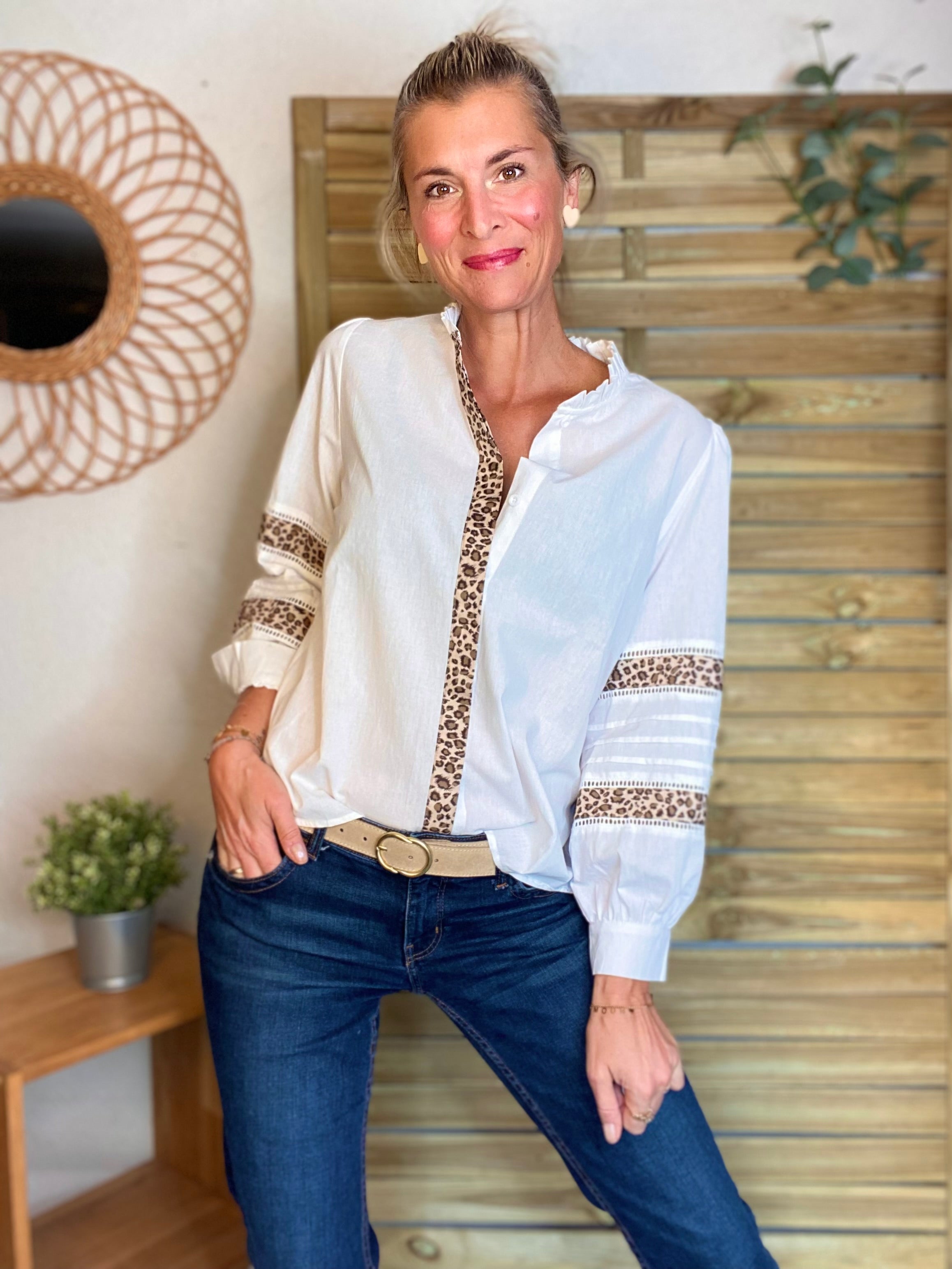 ⚡️ ARRIVAGE - Chemise coton détails Léo 🐆 SCARLETT Blanc