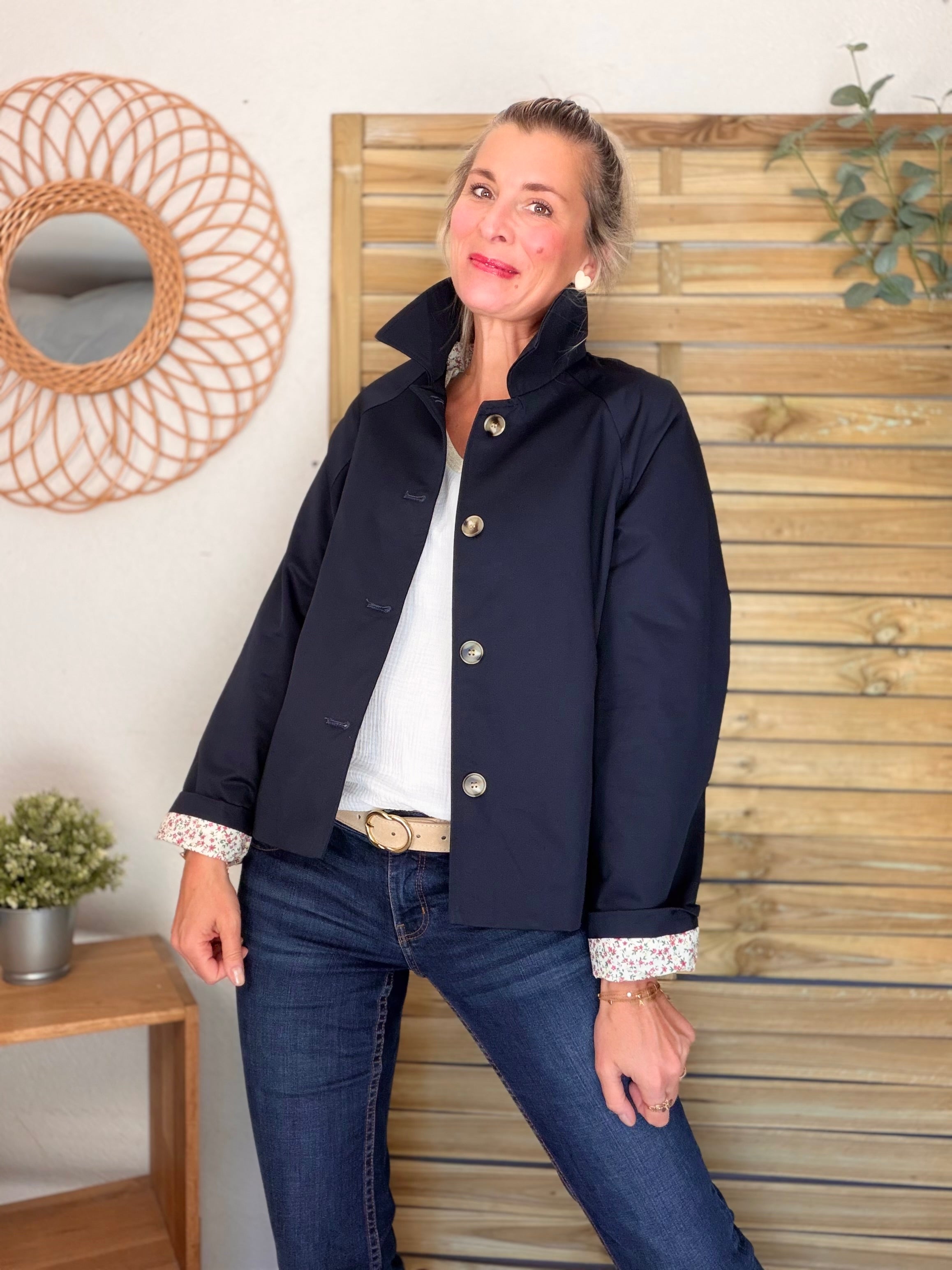 Veste Trench en coton avec Liberty - JOHAN Bleu marine