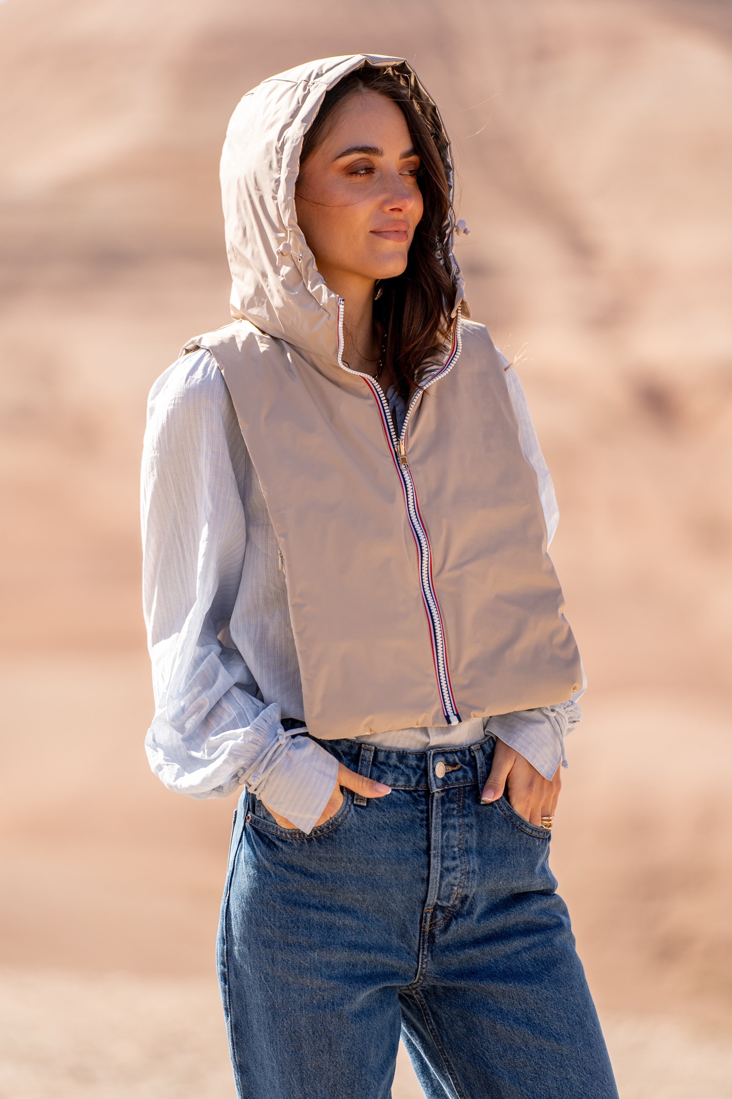 Col capuche amovible réversible  - Beige / Doré DANY - LAURA JO