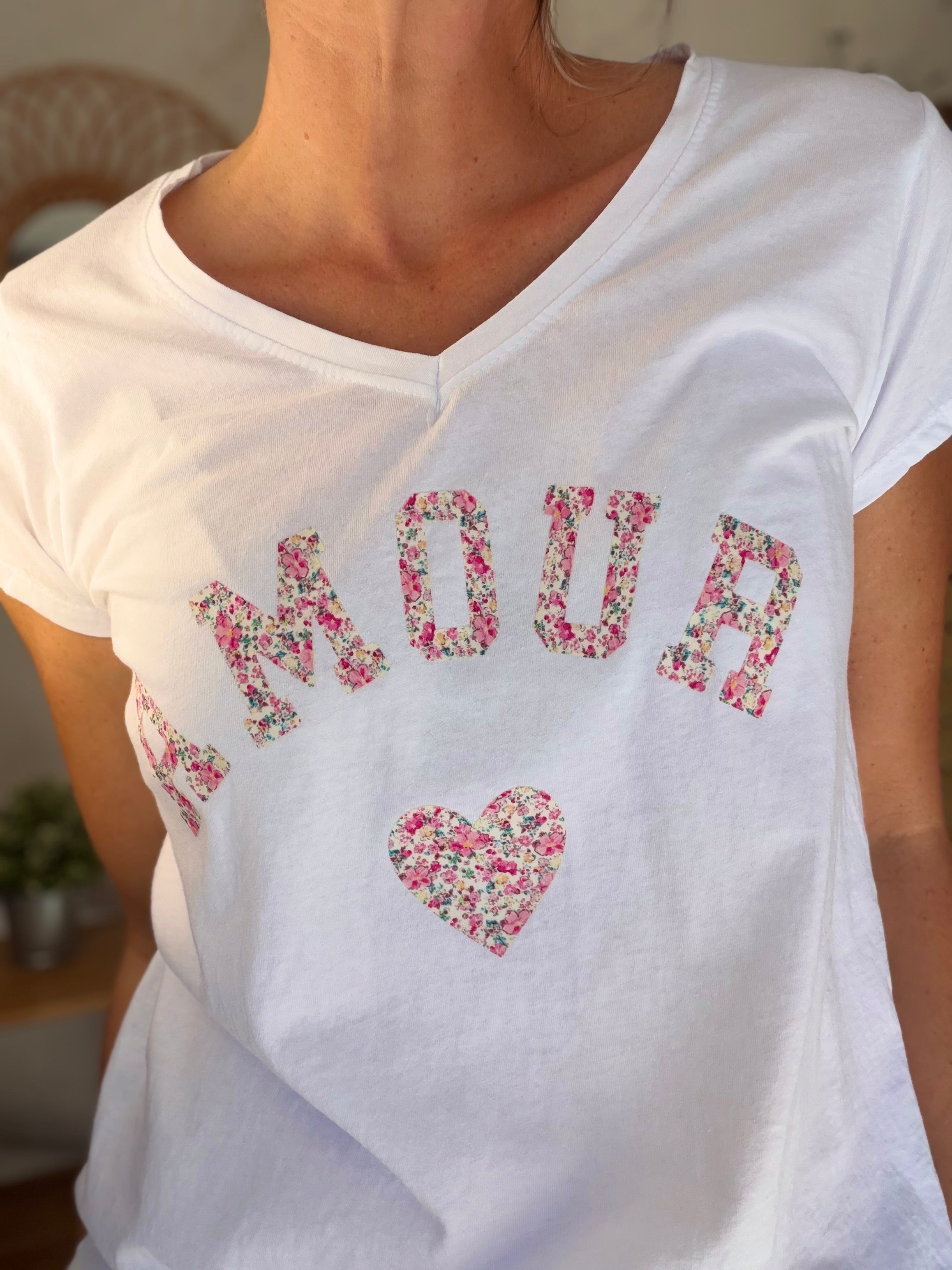 Tee shirt AMOUR Liberty VERA - Blanc/Rose