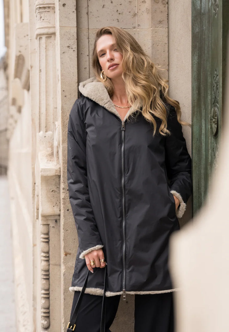 Parka Imperméable réversible fourrée Noir / Beige ALIX - LAURA JO