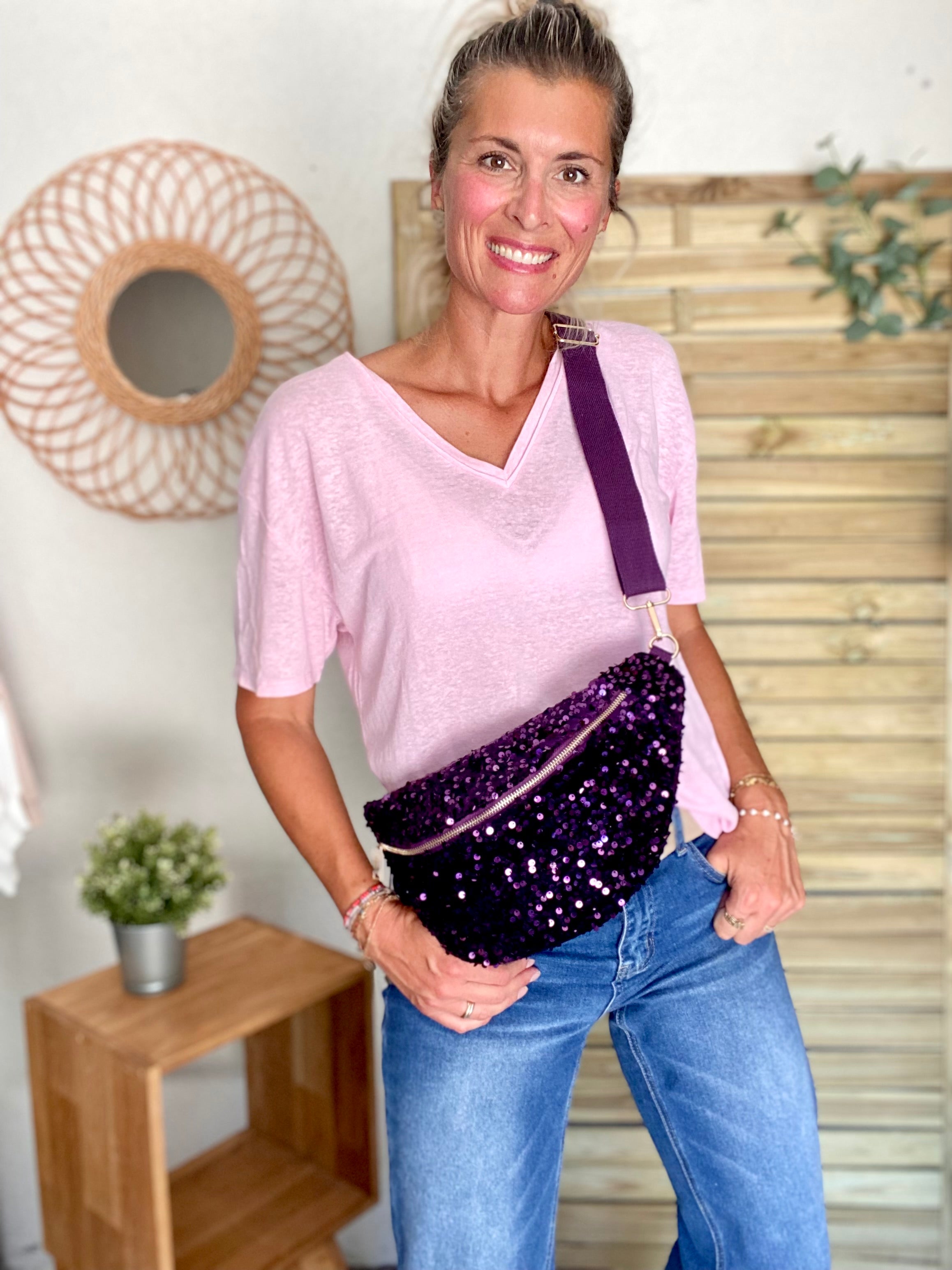 Sac banane L velours à sequins Ciao Boum- TAYLOR - Violet