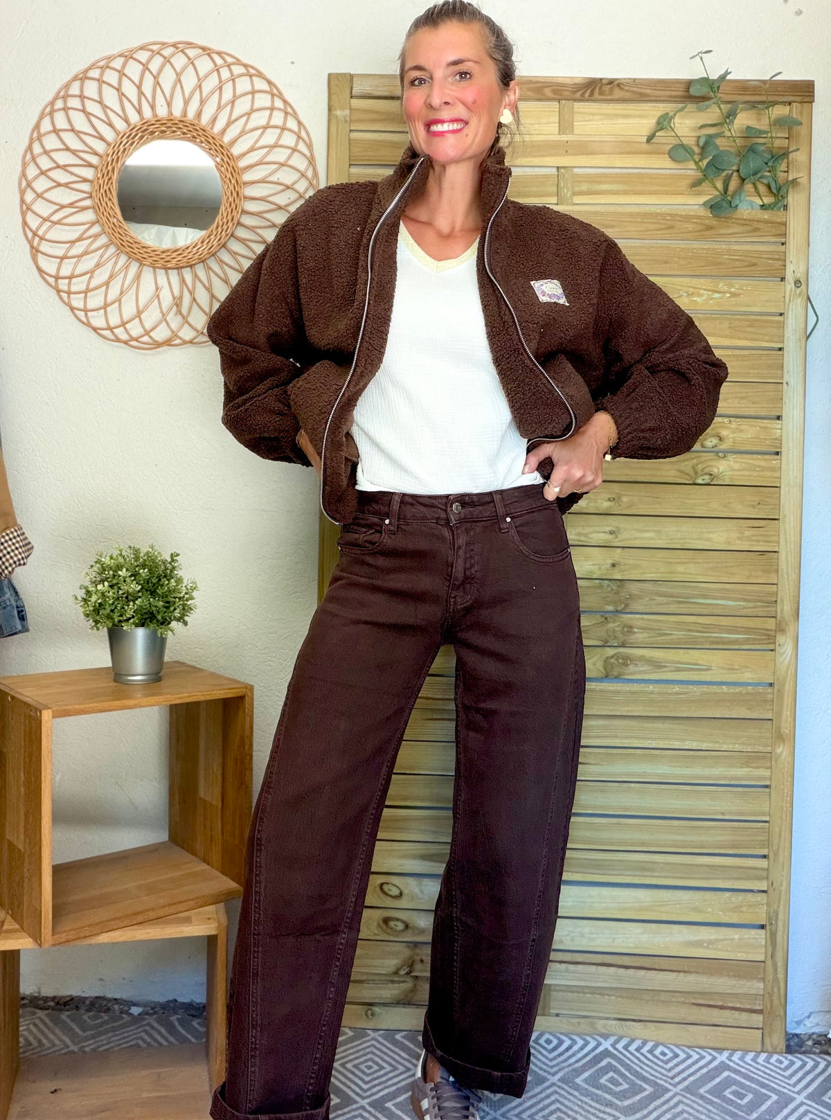 Pantalon Jean coupe barrel LÉON Chocolat