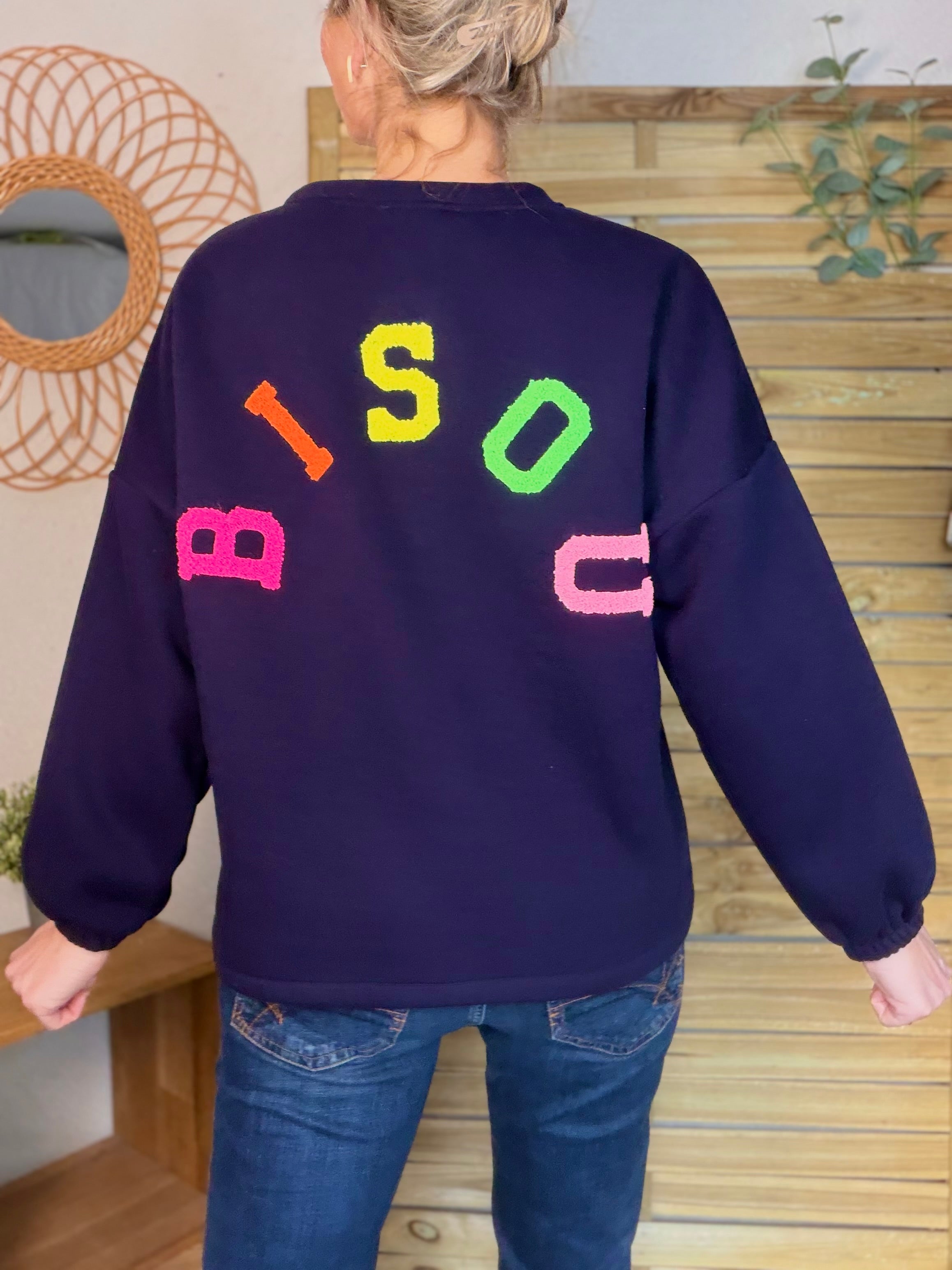 Sweat molleton oversized BISOU multicolore - MIKA bleu marine