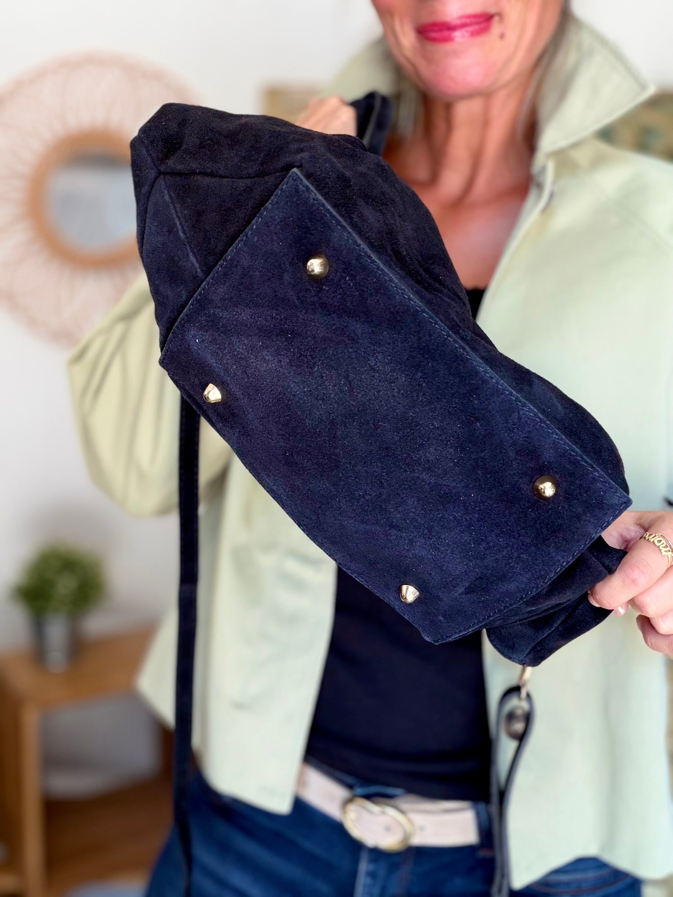 Sac cabas en cuir daim HANA - Noir