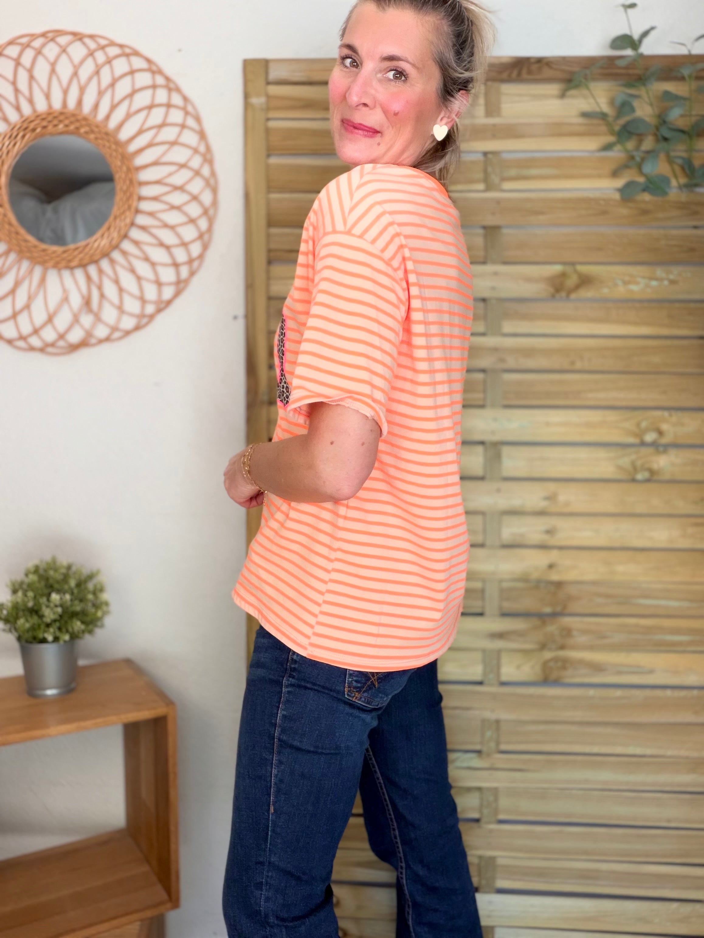Tee shirt rayé CIAO Léo Orange fluo