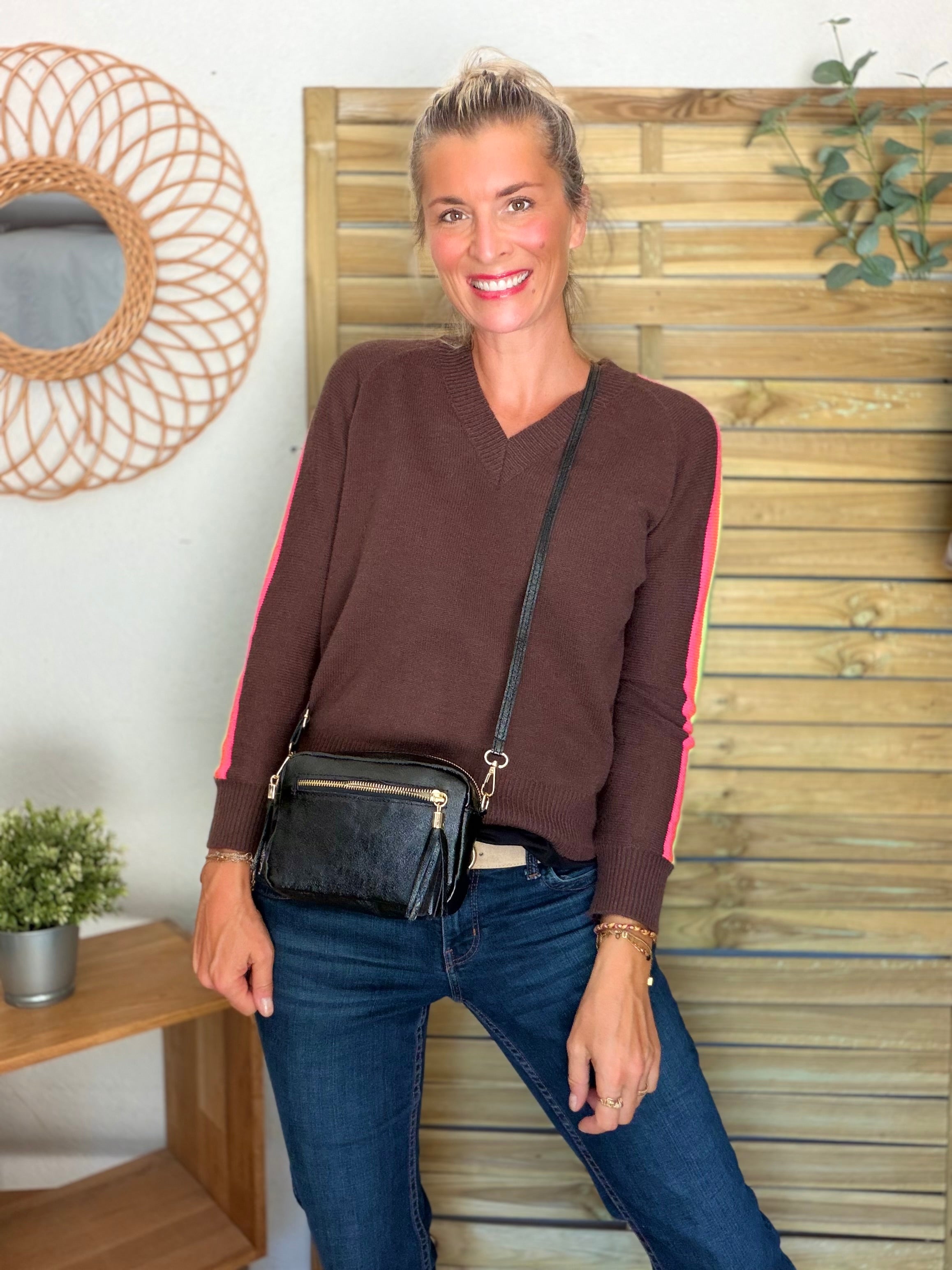 Sac bandoulière en cuir irisé - CHERRY - Noir