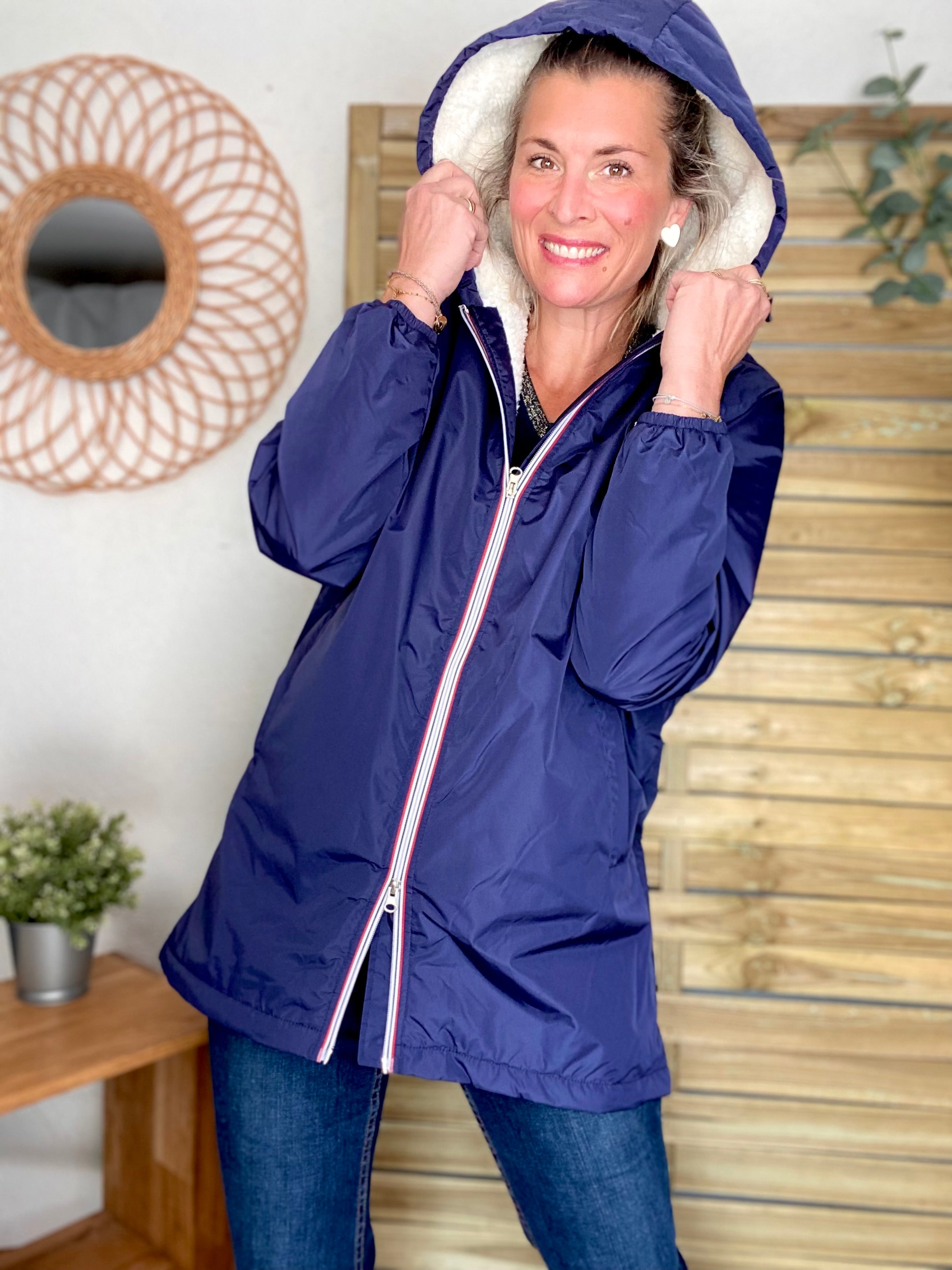 Parka Imperméable moumoute sherpa mixte JEAN.NE - LE PETIT BRETON - Bleu Marine