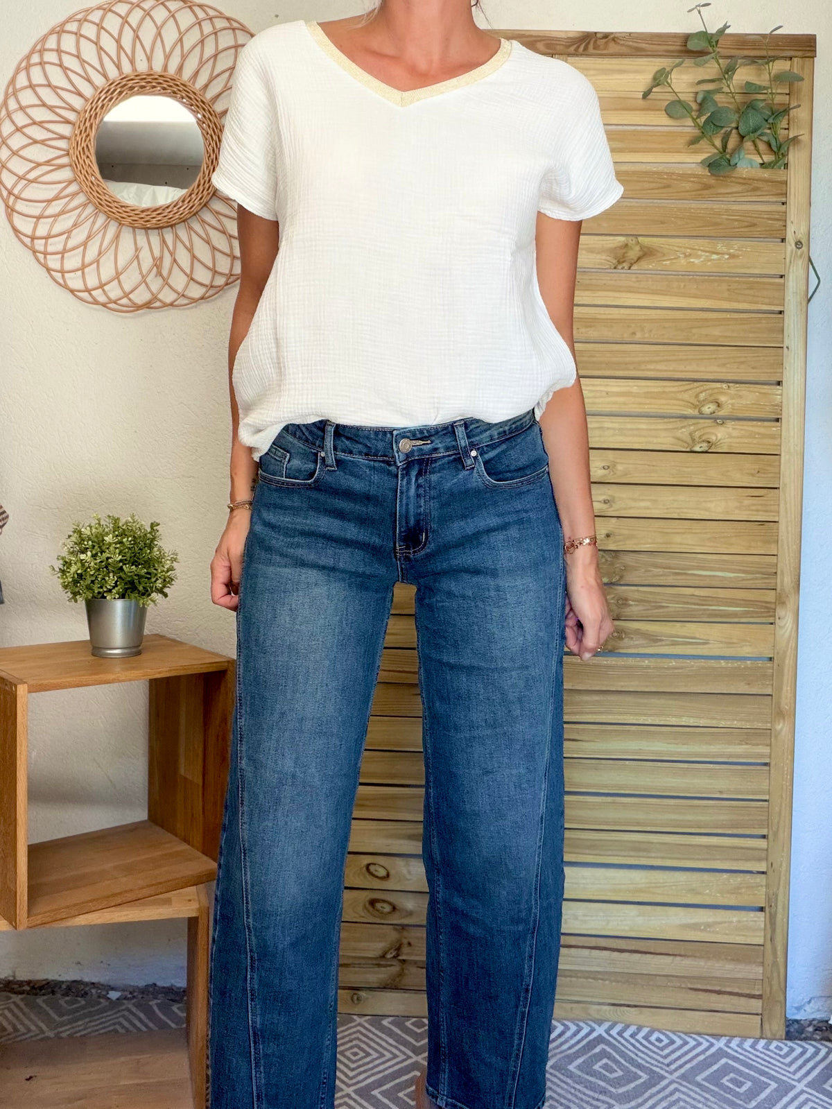 Pantalon Jean coupe barrel LÉON Bleu