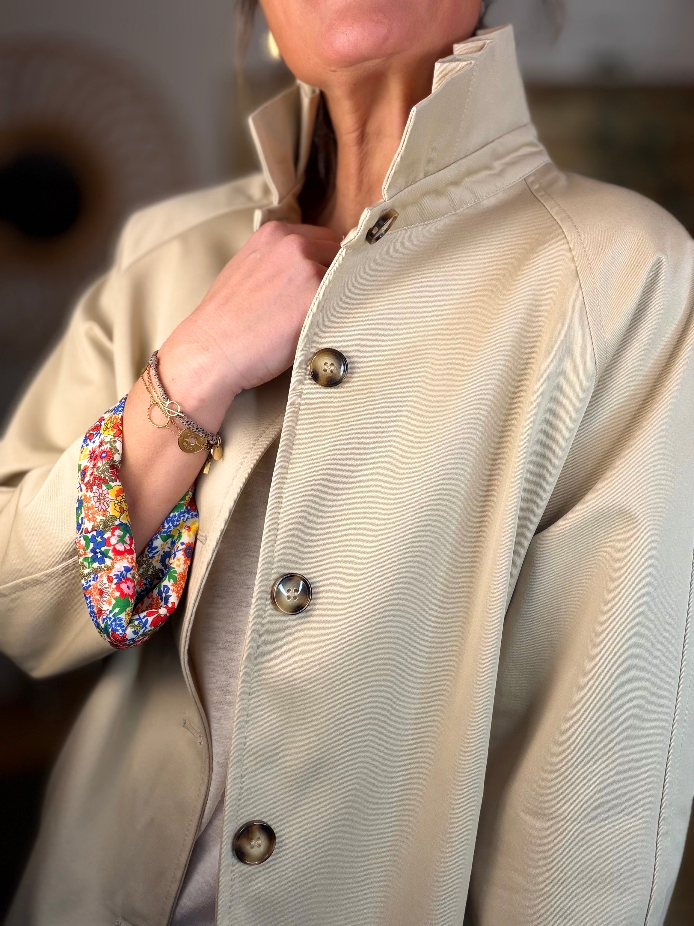 Veste Trench mi-long col victorien avec Liberty - ANDY Beige