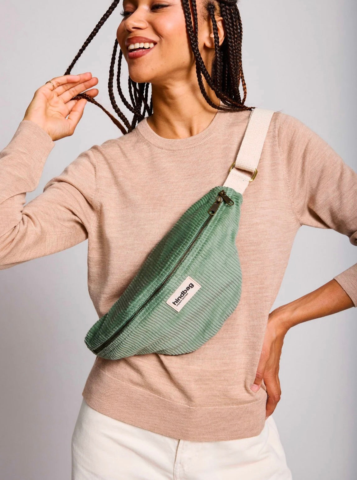 Sac banane HINDBAG Olivia Velours Vert d’eau