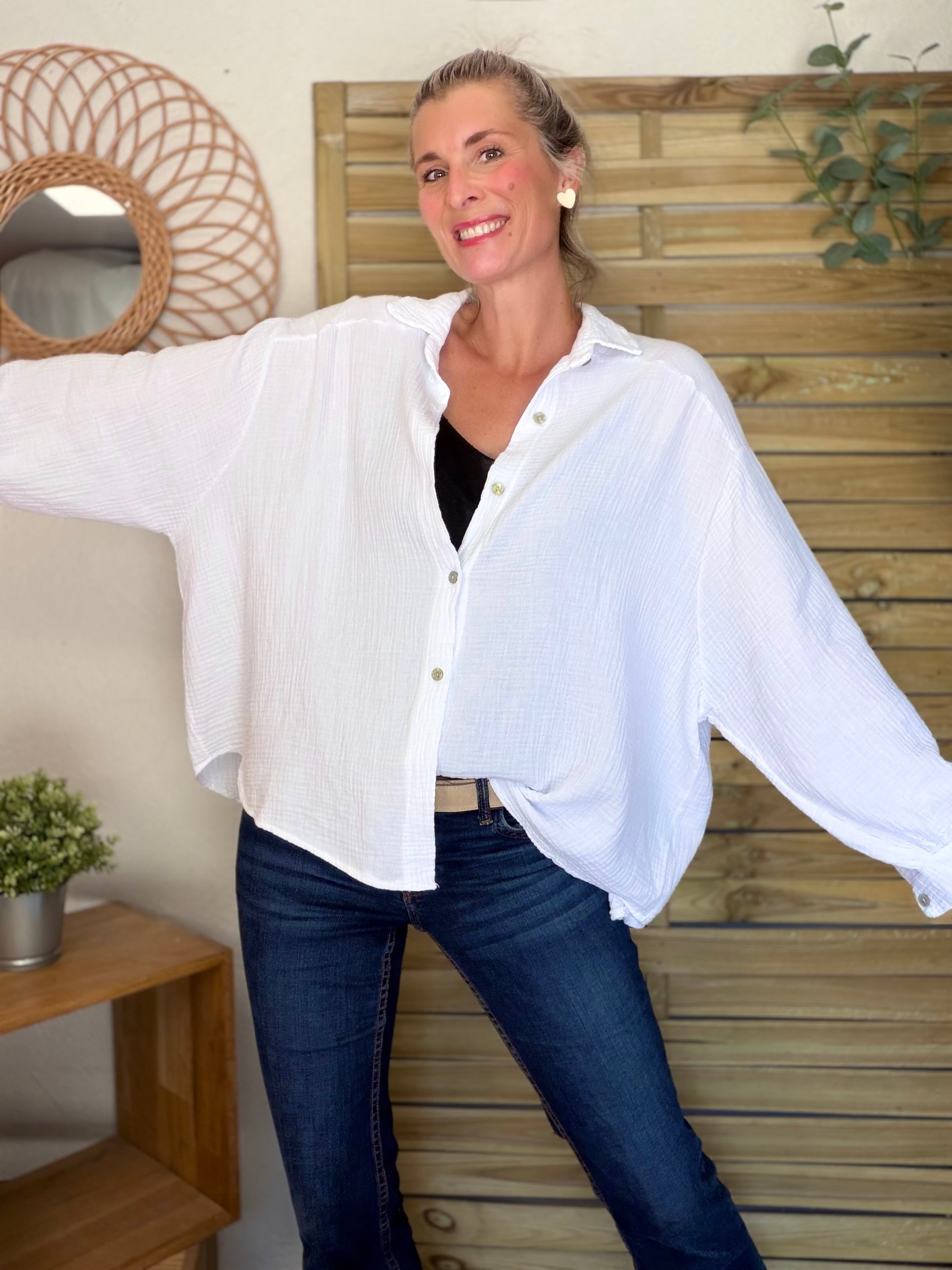 Chemise en gaze de coton unie FÉLICIA Blanc