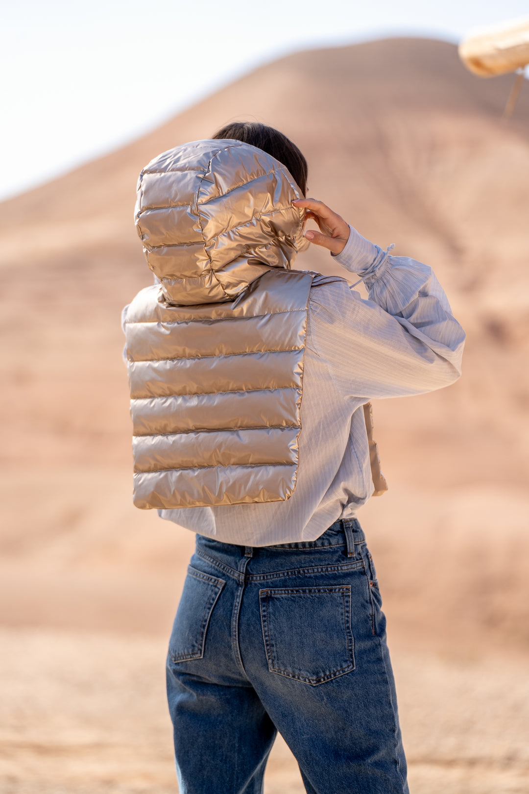 Col capuche amovible réversible DANY - LAURA JO - Beige / Doré