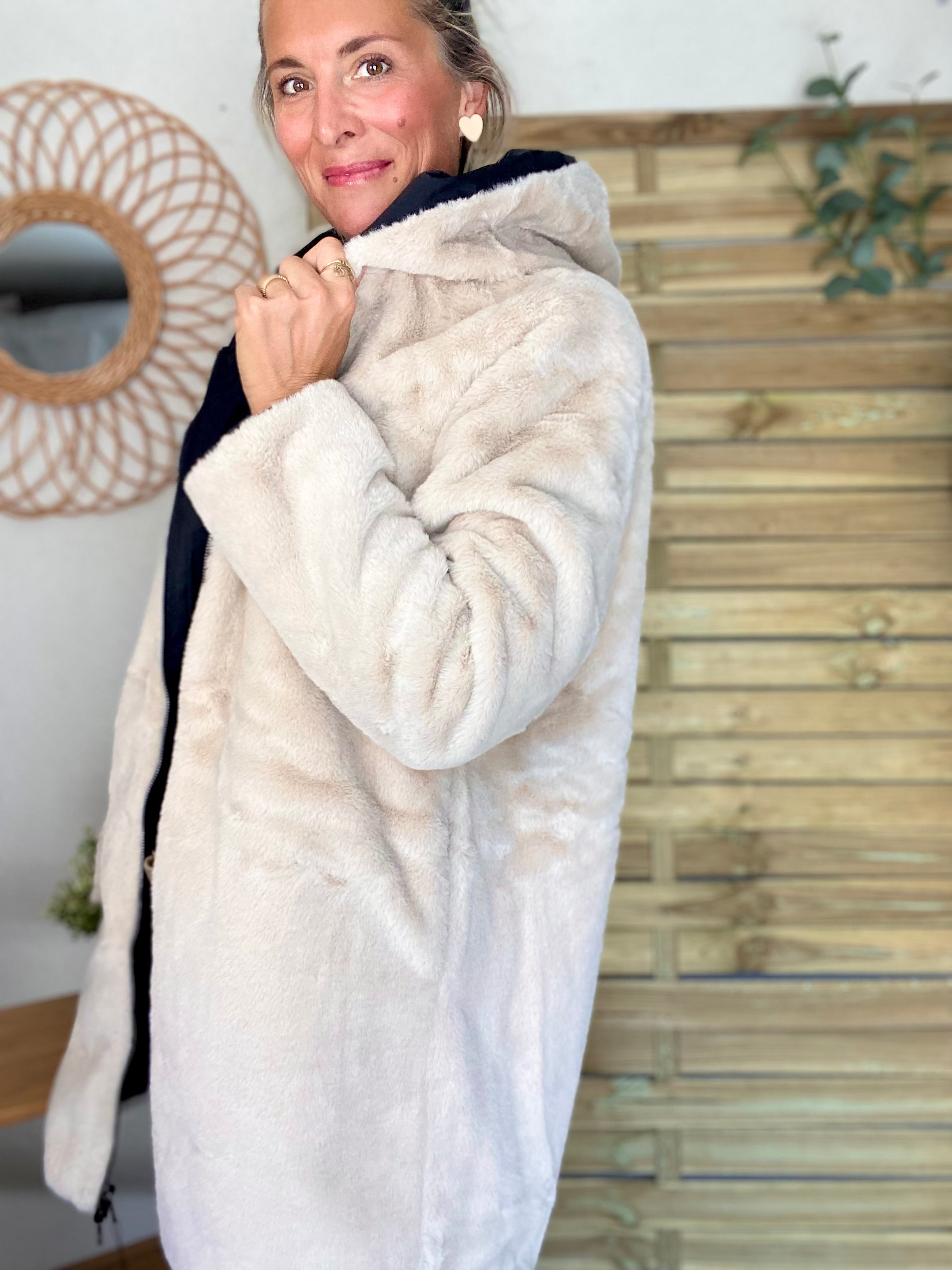 Parka Imperméable réversible fourrée Noir / Beige ALIX - LAURA JO