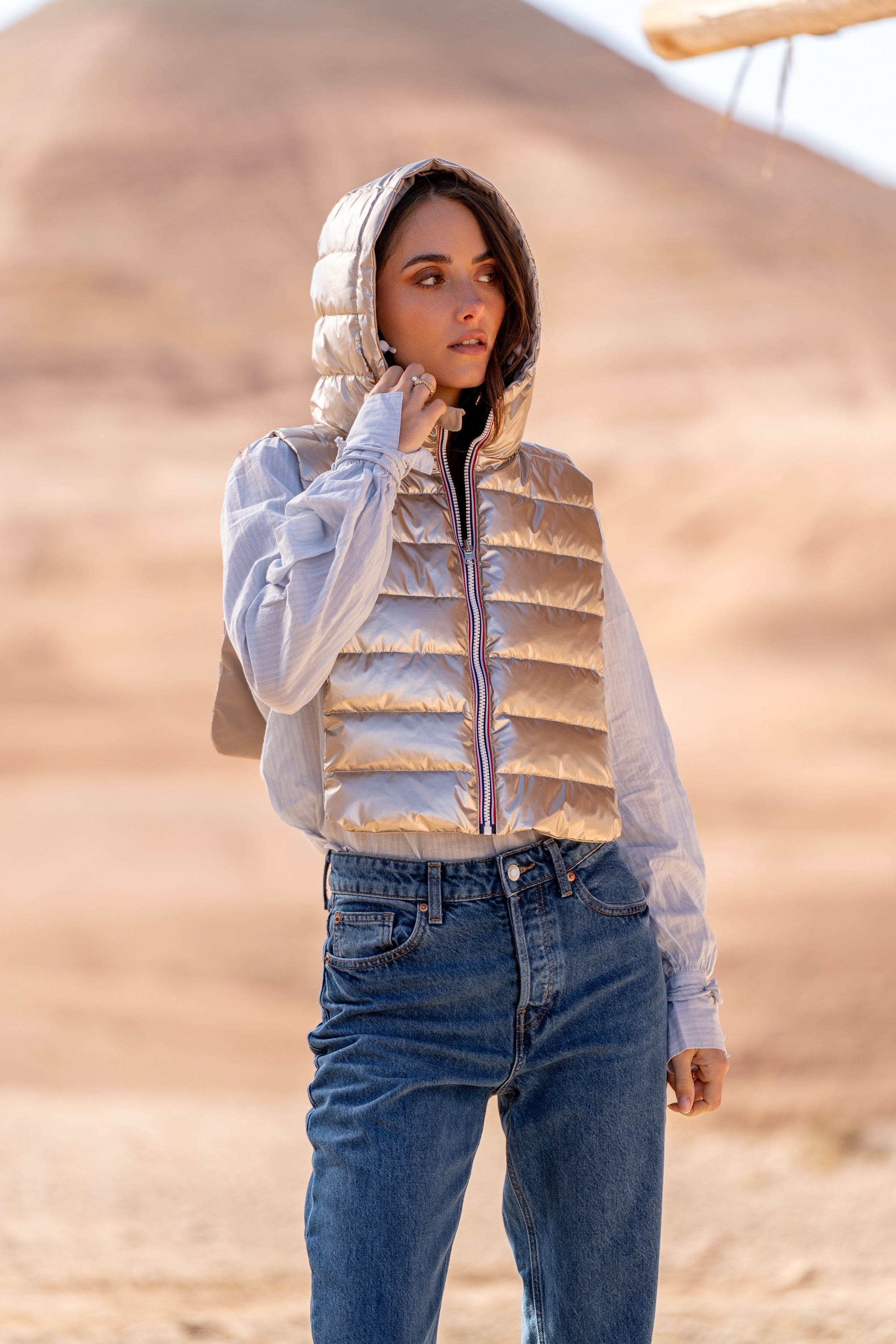 Col capuche amovible réversible  DANY - LAURA JO - Rose / Doré