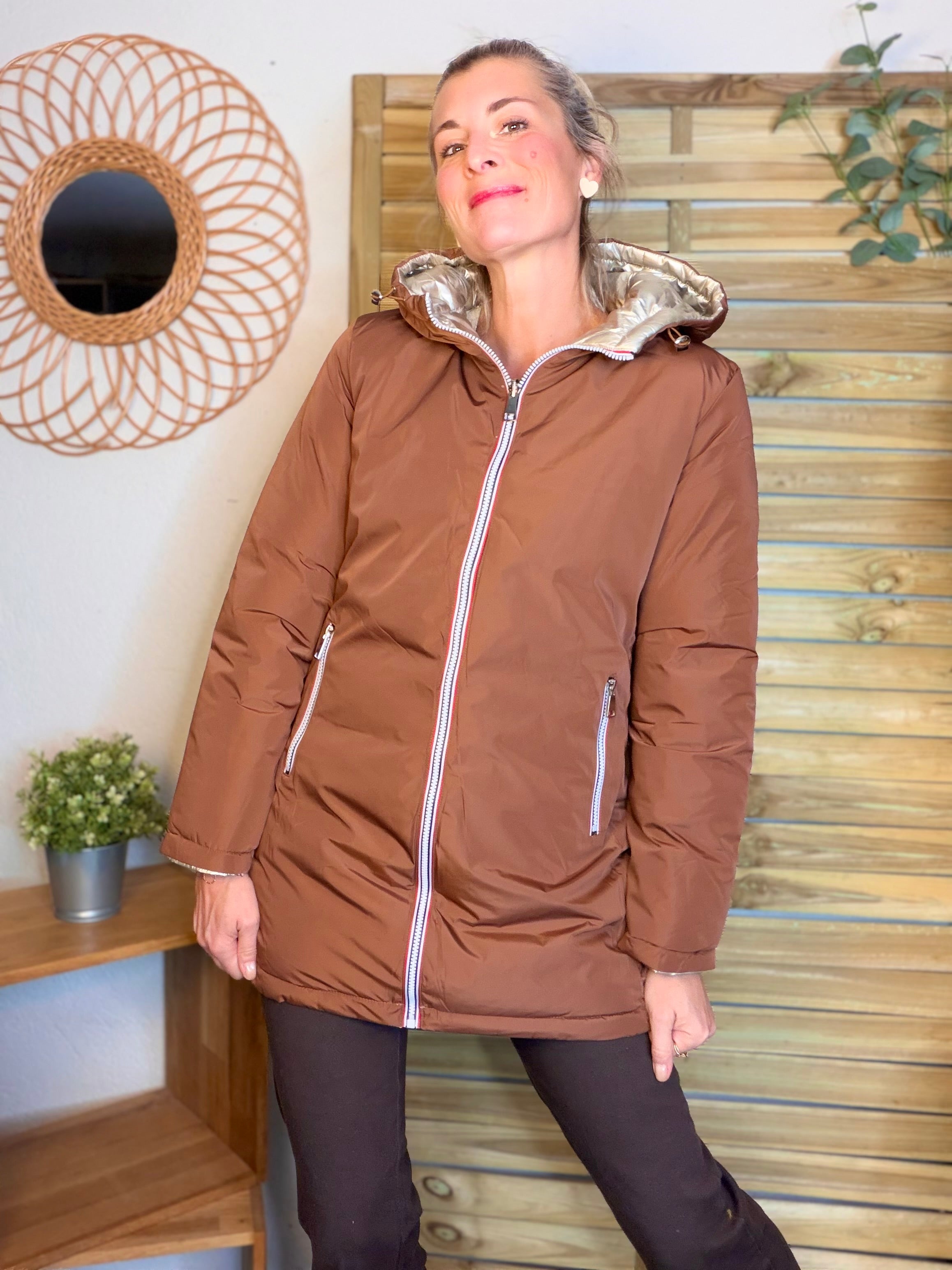 Doudoune imperméable réversible longue ANGÈLE LONG - Rouille choco - MELYA MELODY