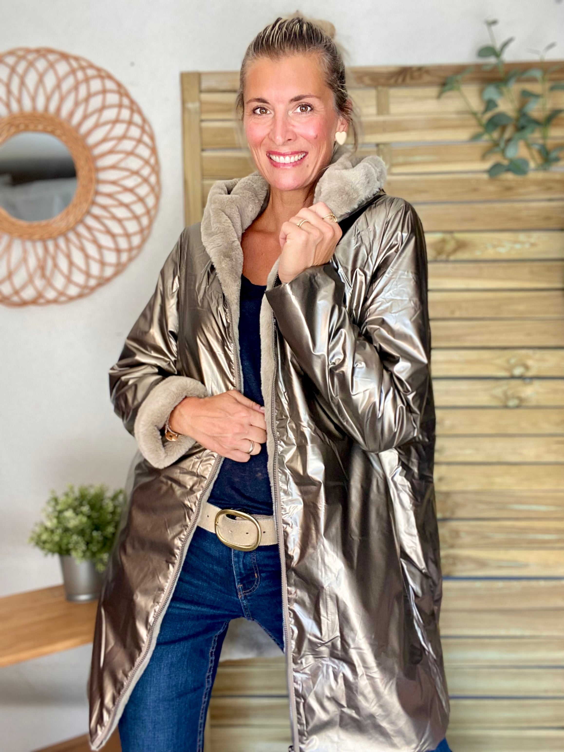 Parka Imperméable réversible fourrée Bronze / Beige ALIX - LAURA JO