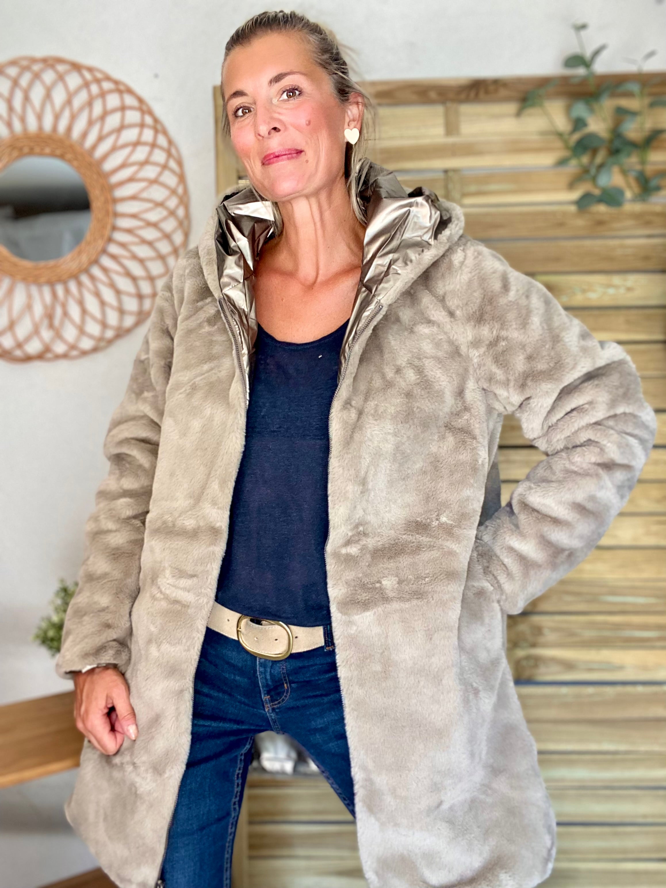 Parka Imperméable réversible fourrée Bronze / Beige ALIX - LAURA JO