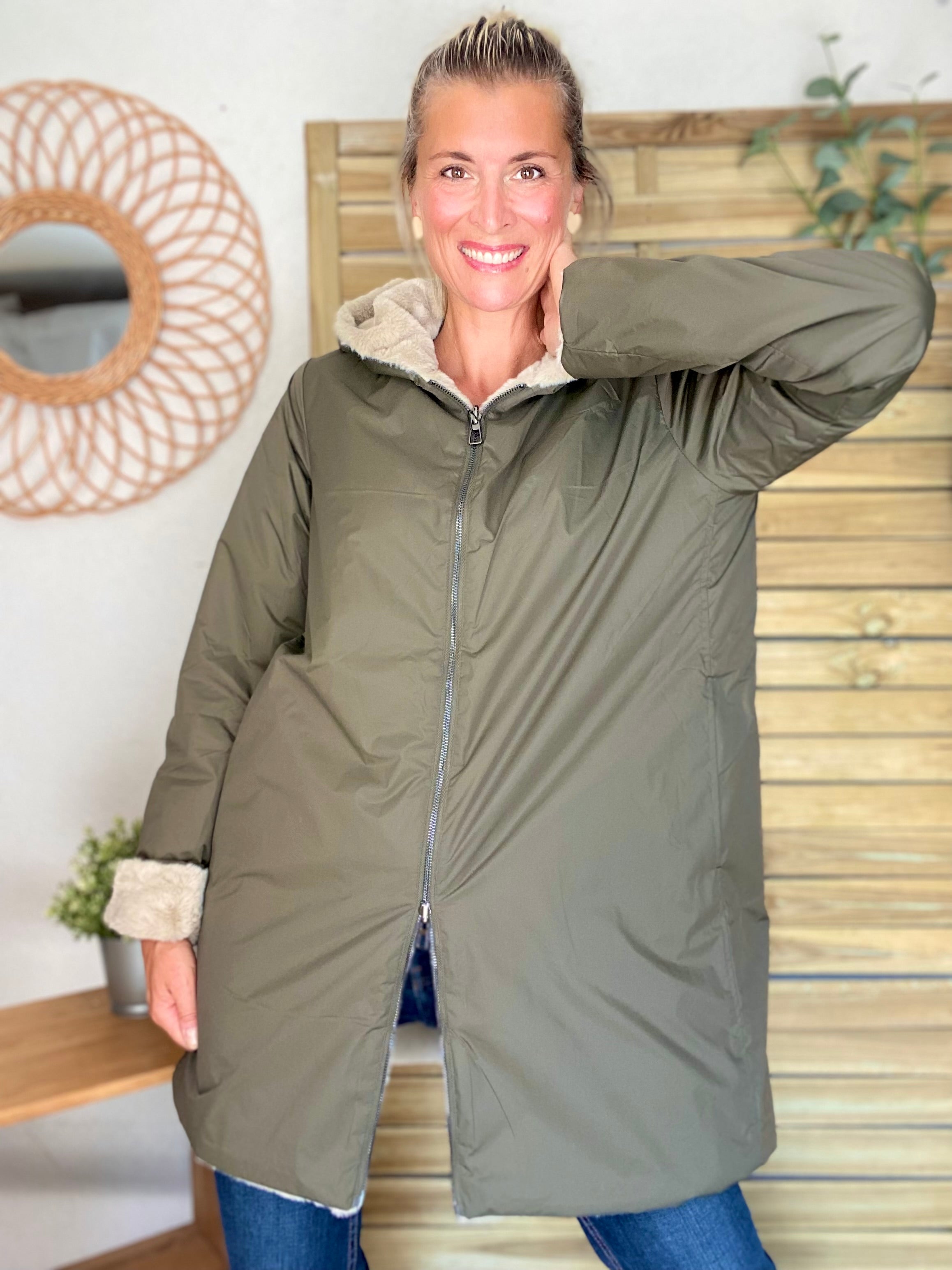 Parka Imperméable réversible fourrée Kaki / Beige ALIX - LAURA JO