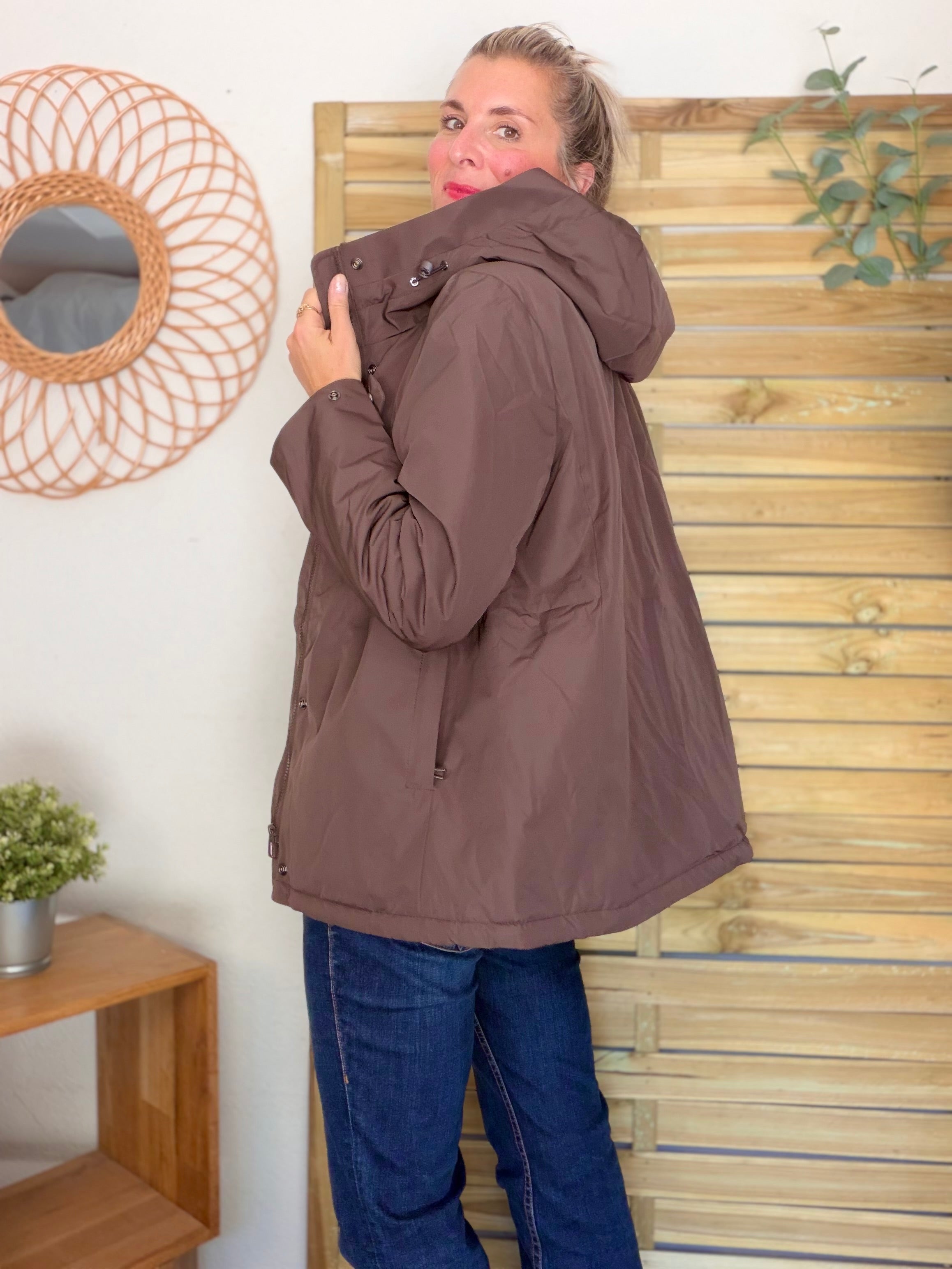 LAURA JO - Parka fourrée imperméable AMBRE MI-LONG - Chocolat / Beige