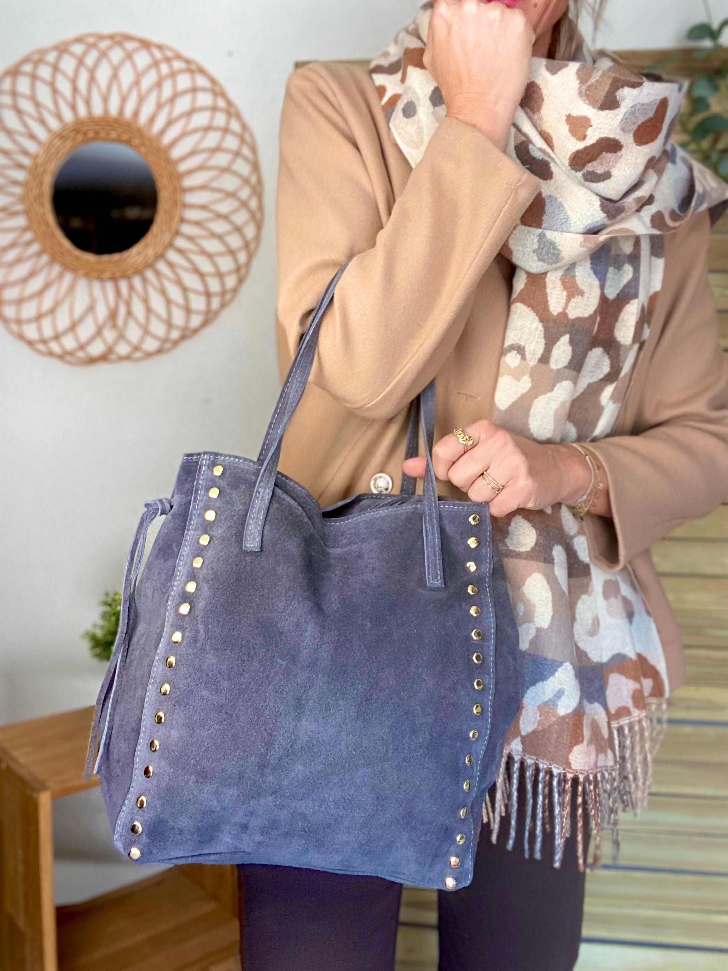 ⚡️PÉPITES FRIDAY - Sac en cuir daim avec clous - Gris foncé - COURTNEY
