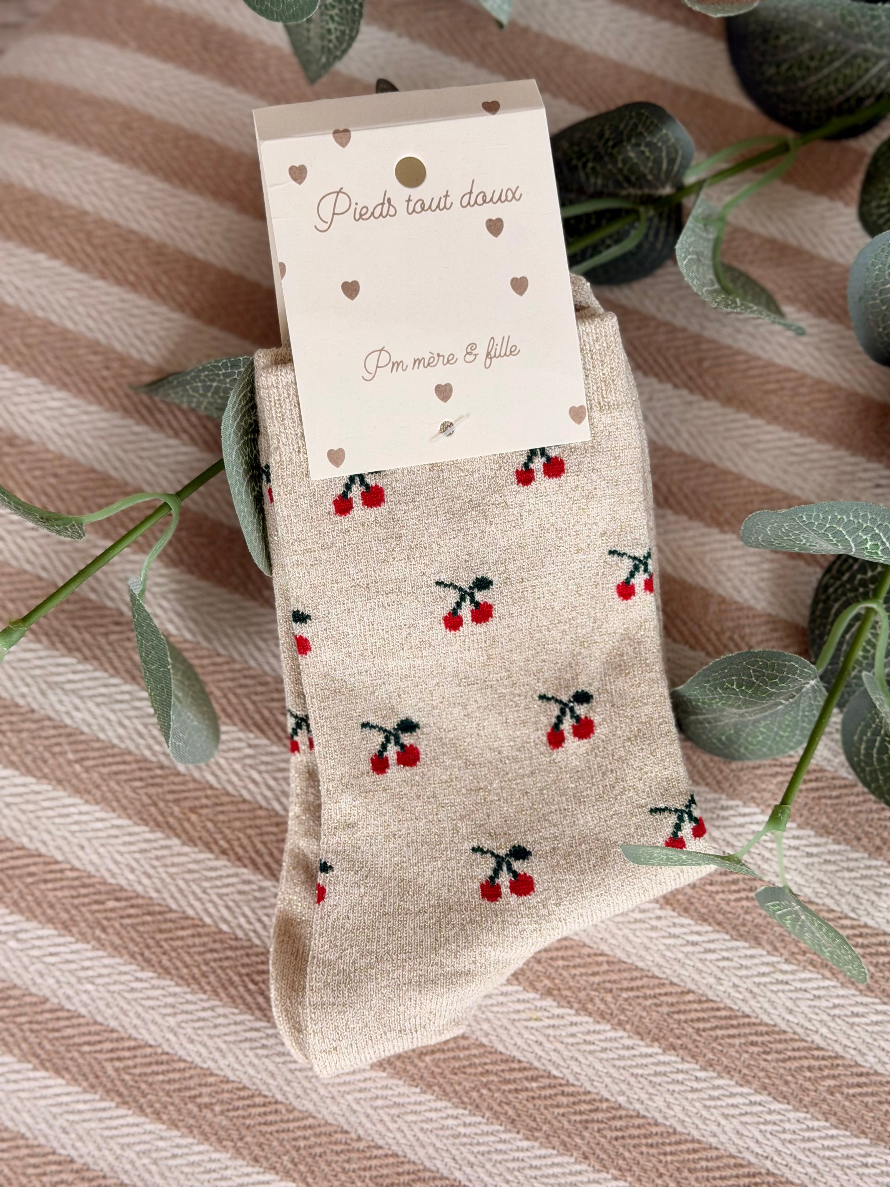 Chaussettes scintillantes glitter ZIA - Cerise 🍒 / Pâquerettes 🌼