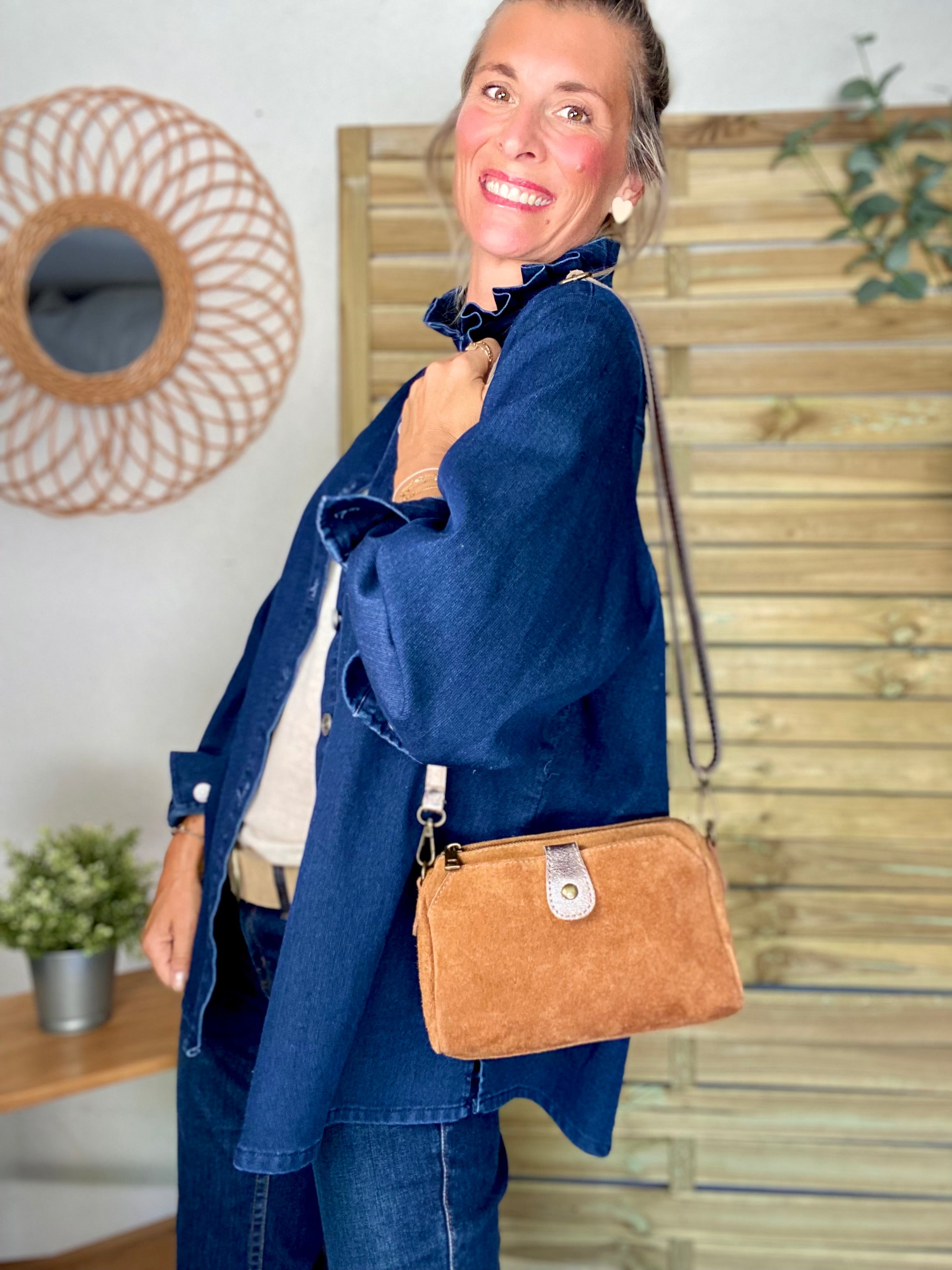 Sac bandoulière en cuir EZRA - Camel/Bronze