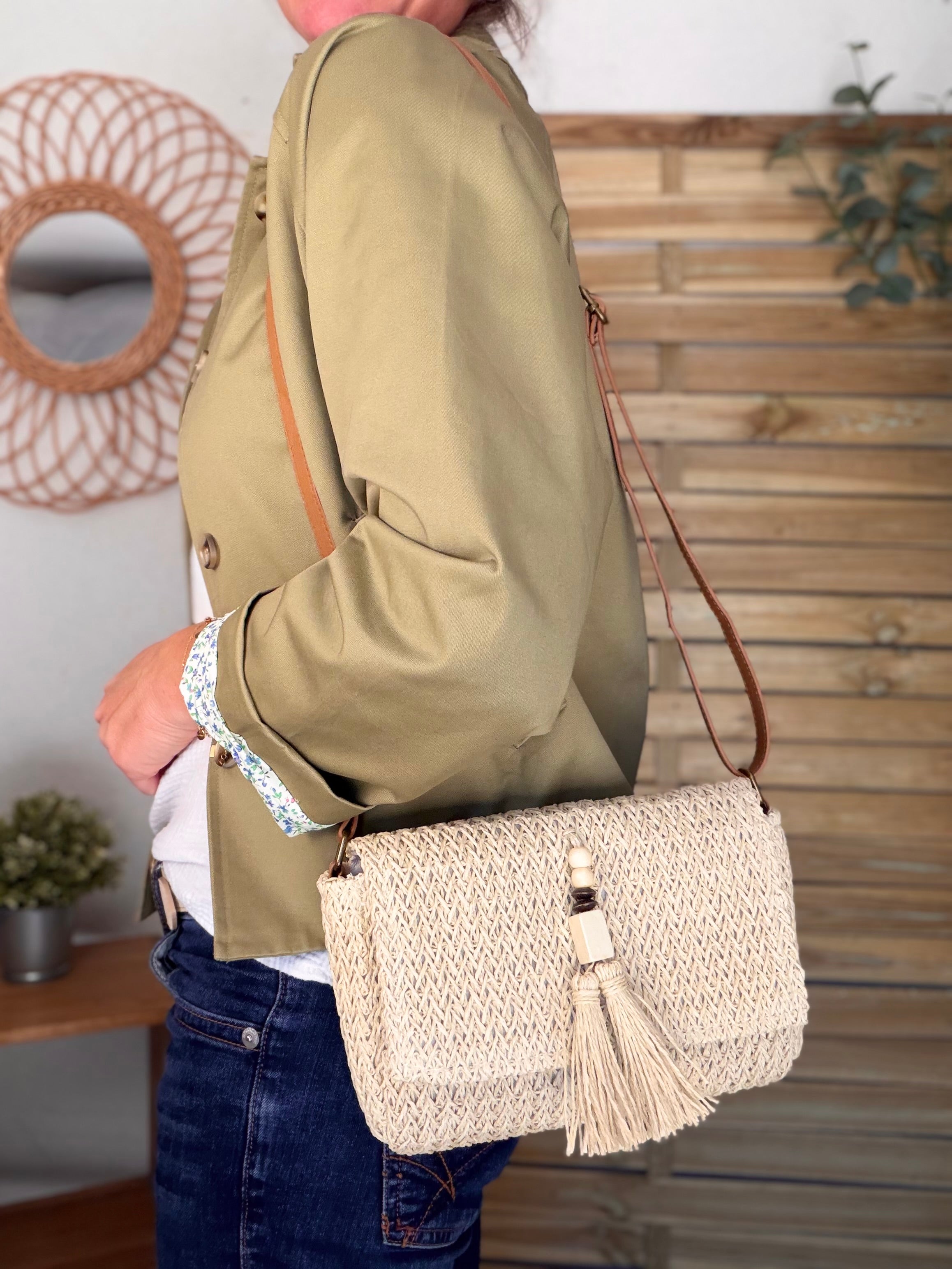 Sac à main en raphia ISORA Beige