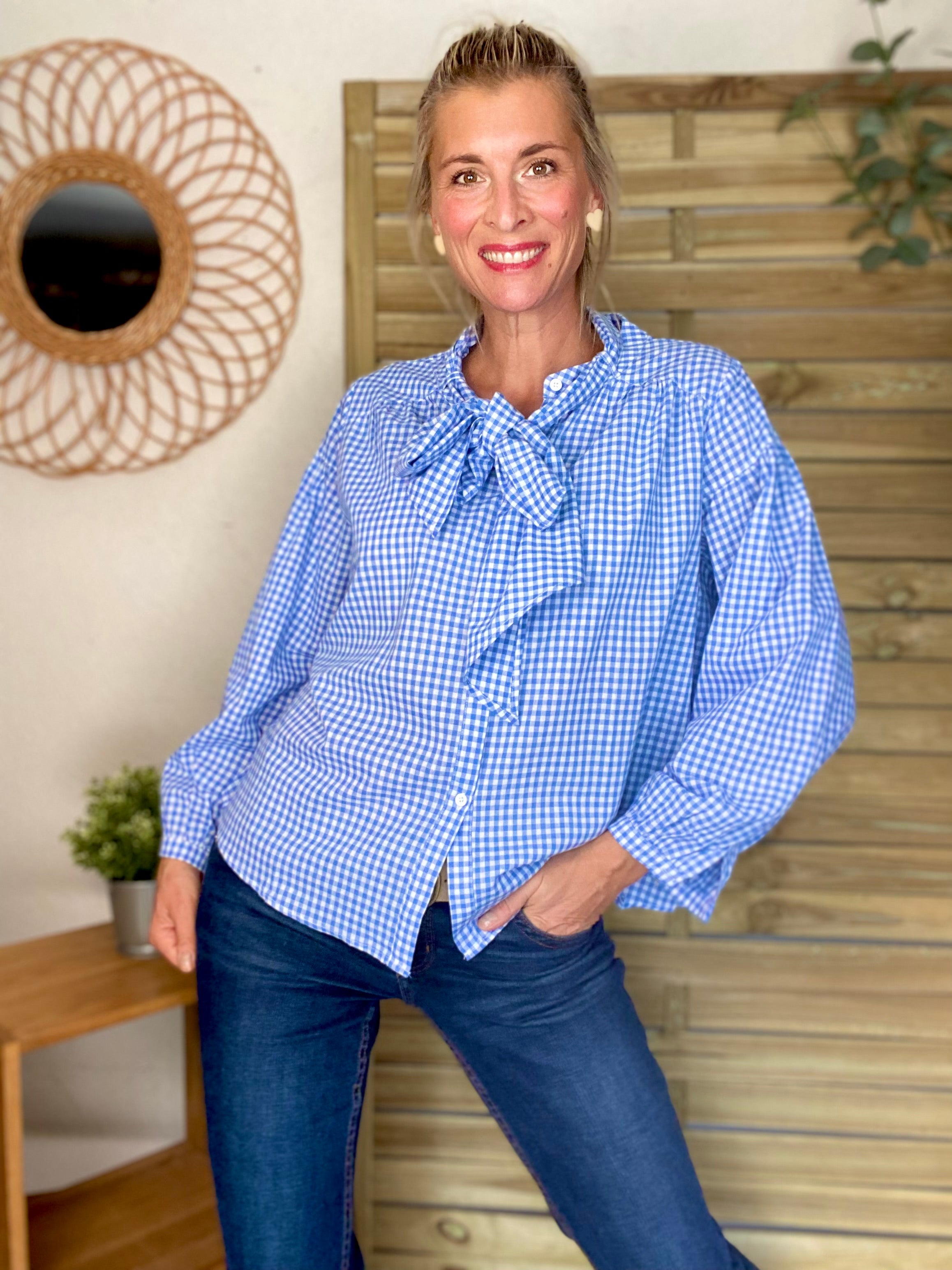 ⚡️ PÉPITES FRIDAY - Chemise Vichy bleu col Lavallière - EVELYN