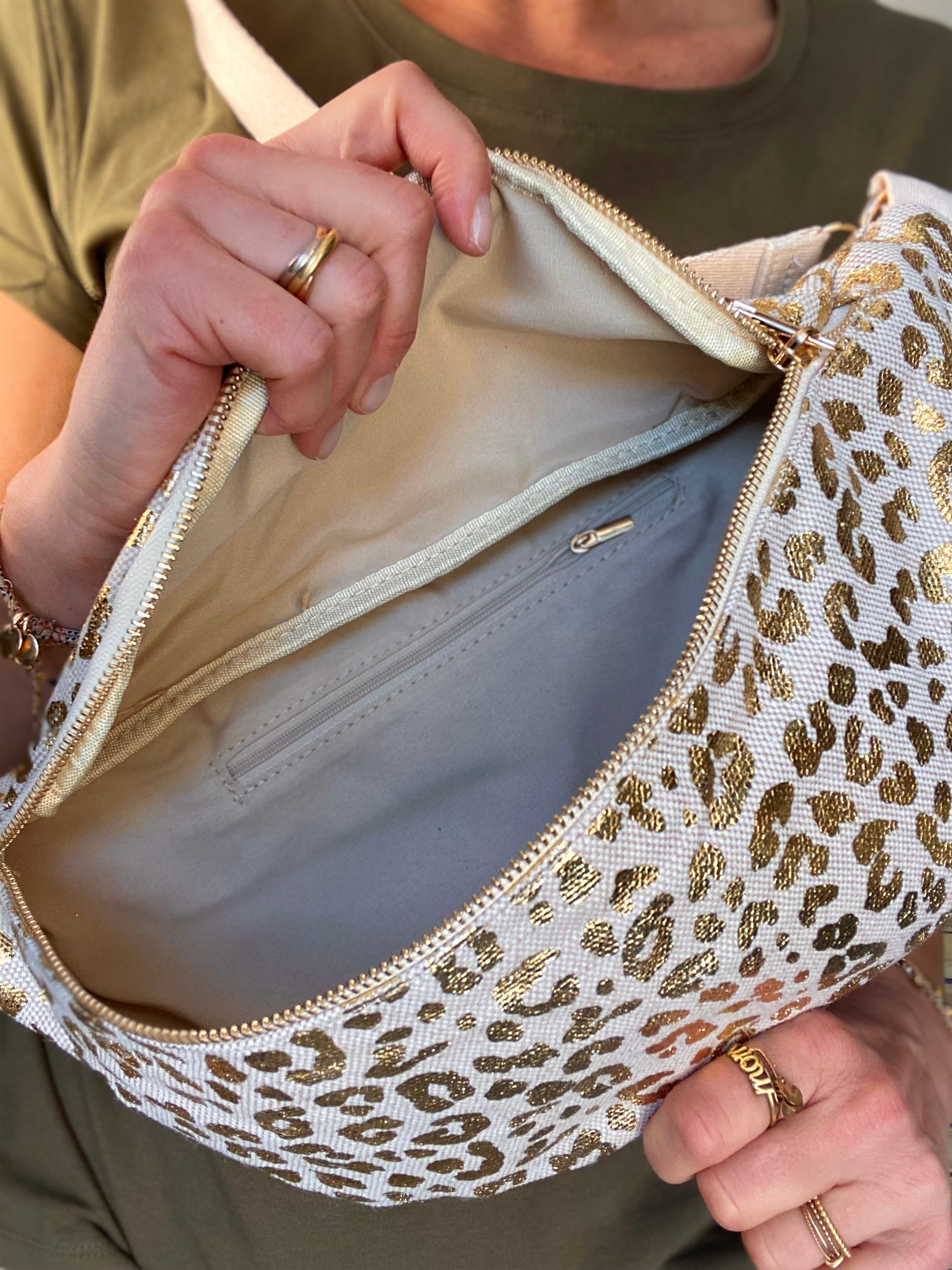 Sac banane XL en toile léo Doré pailleté - KATE