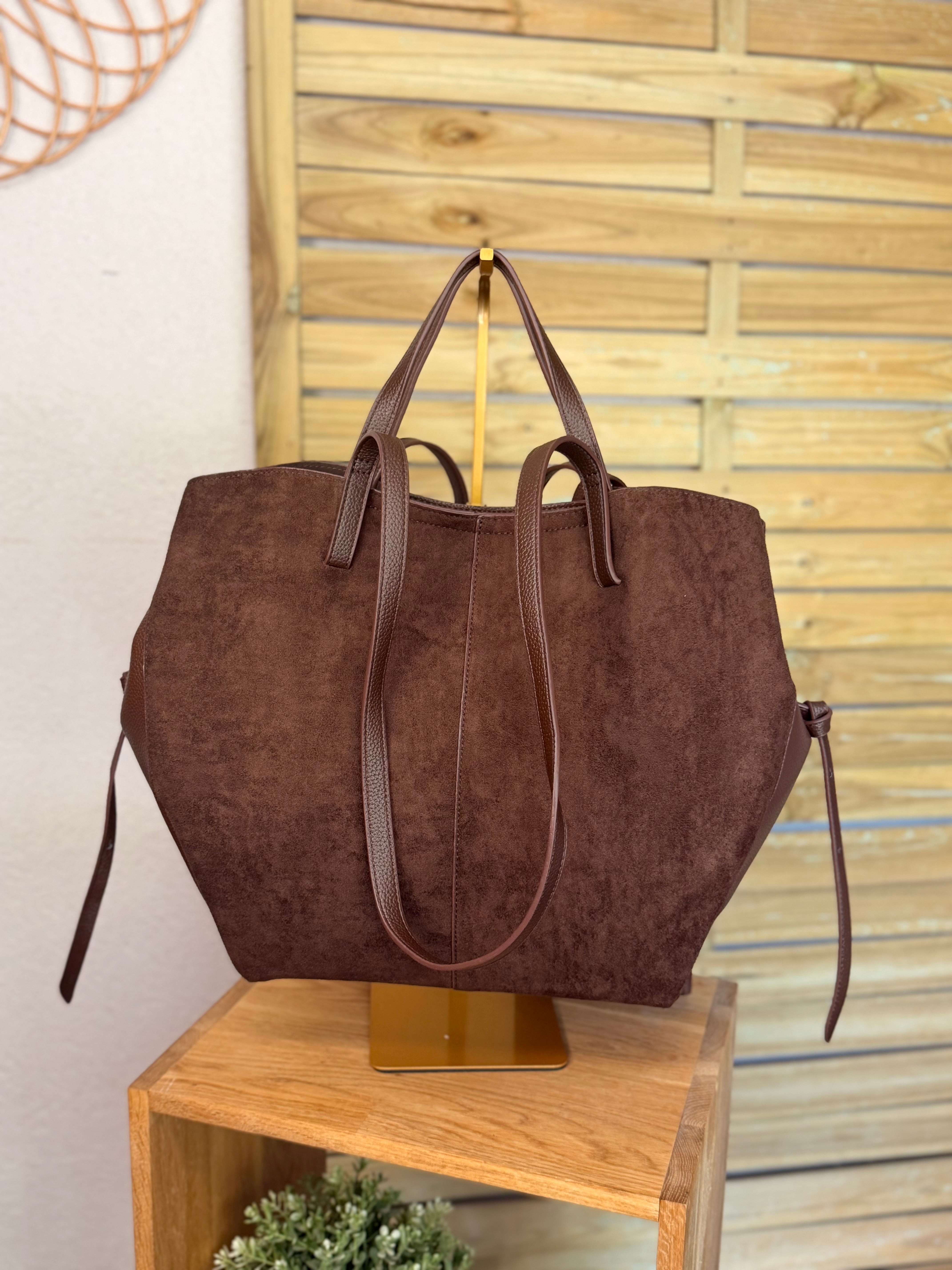 Grand Sac cabas 2 en 1 en simili daim - PAULE Chocolat