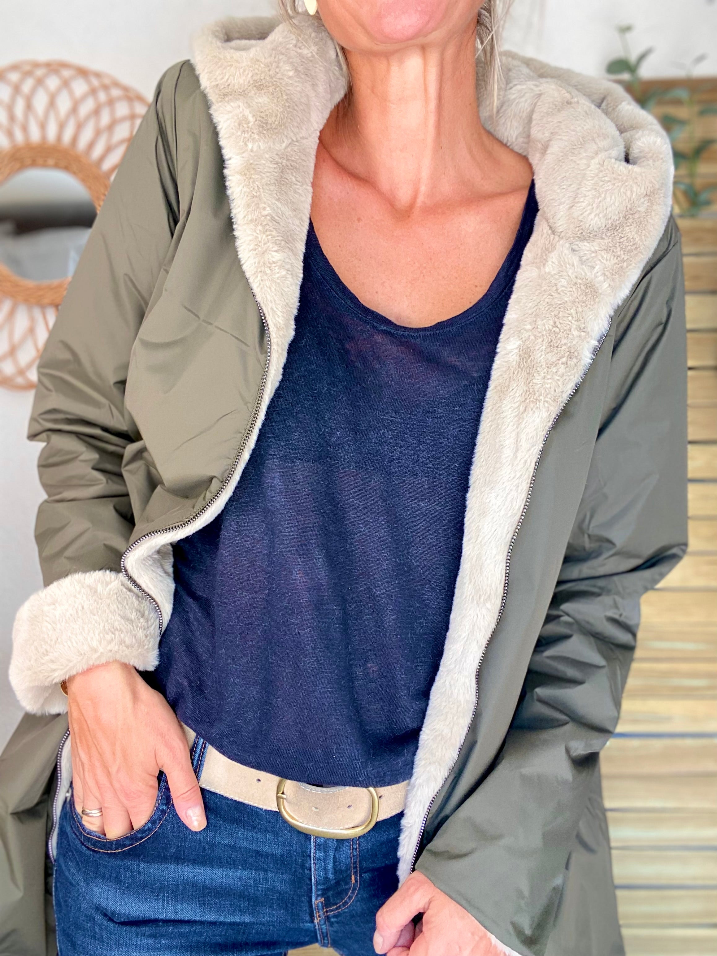Parka Imperméable réversible fourrée Kaki / Beige ALIX - LAURA JO