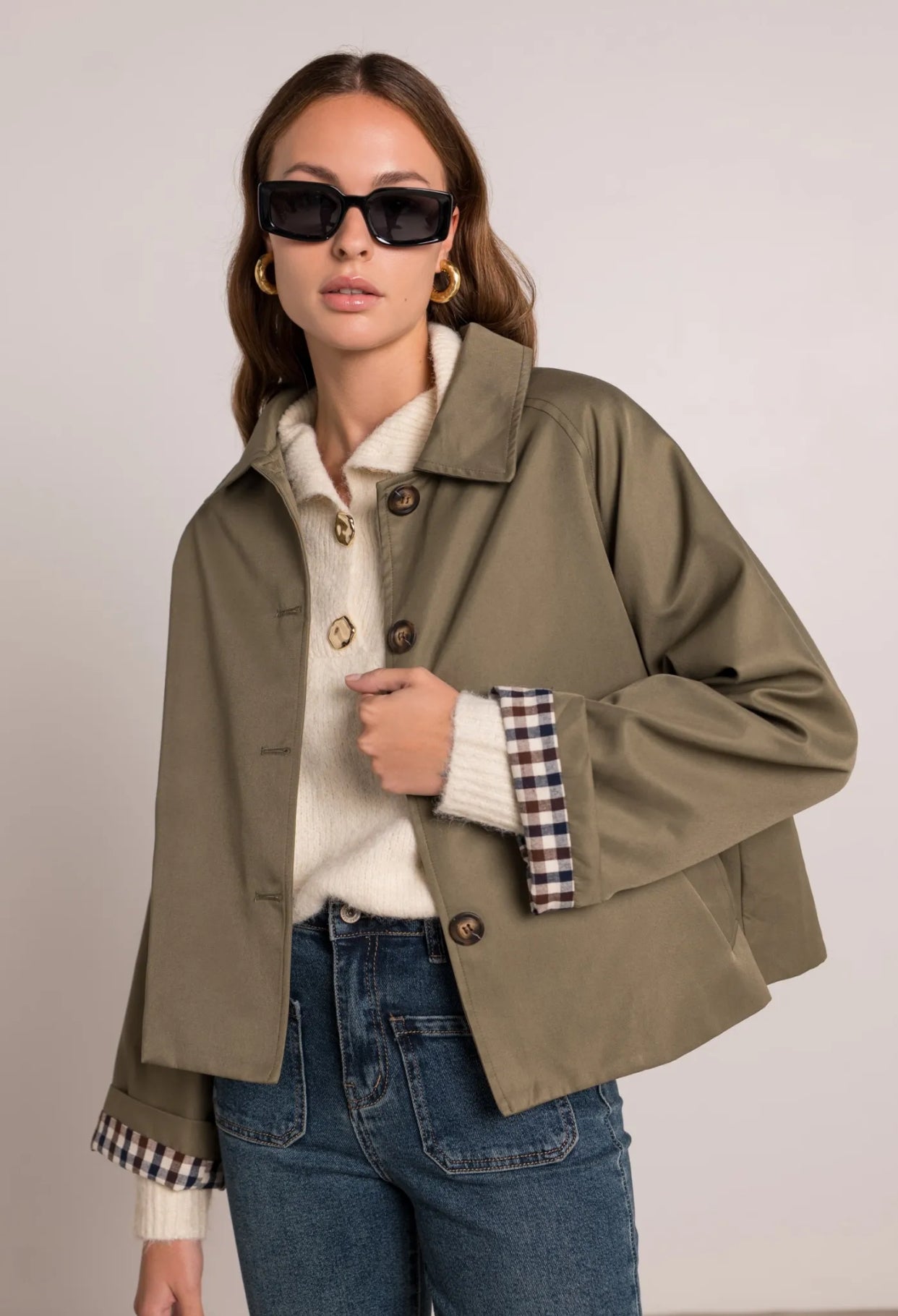 ⚠️PRÉCOMMANDE - Veste Trench en coton avec vichy - YSEULT Kaki