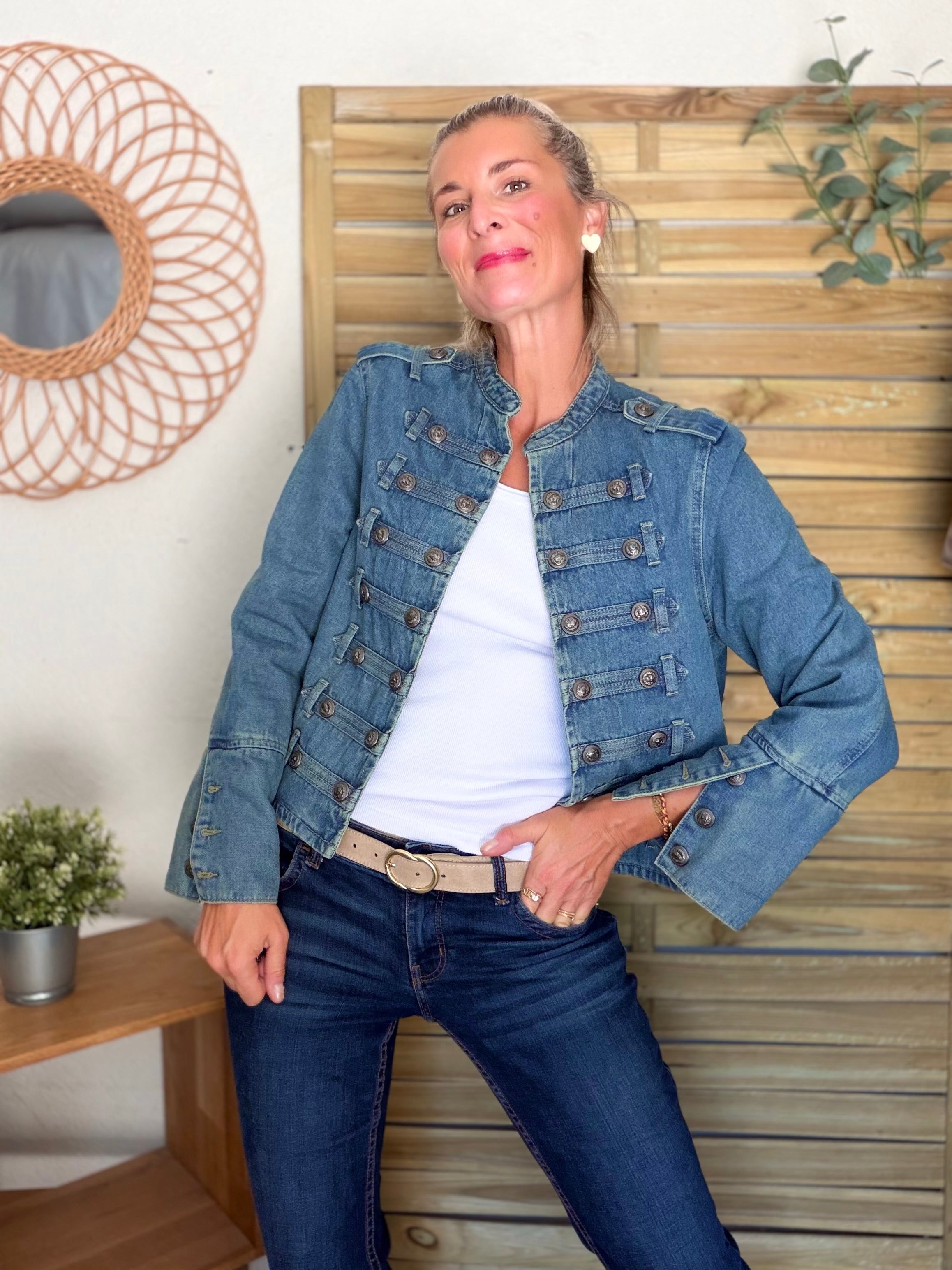 Veste courte en jean NAPOLÉON - Bleu Jean