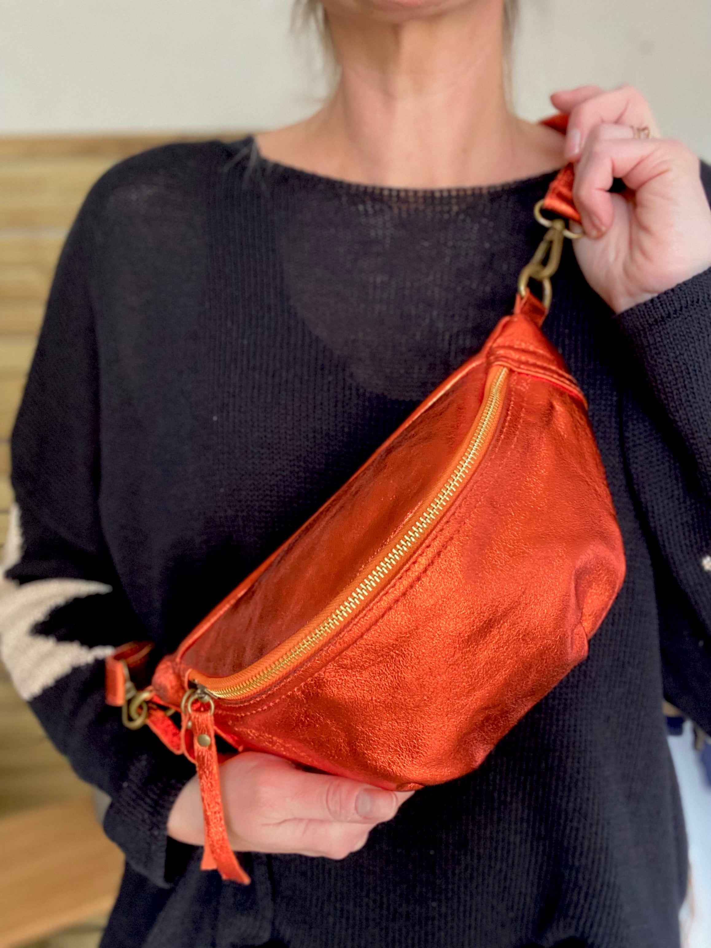 Sac banane en cuir - IRISS - Orange - FIN DE SÉRIE