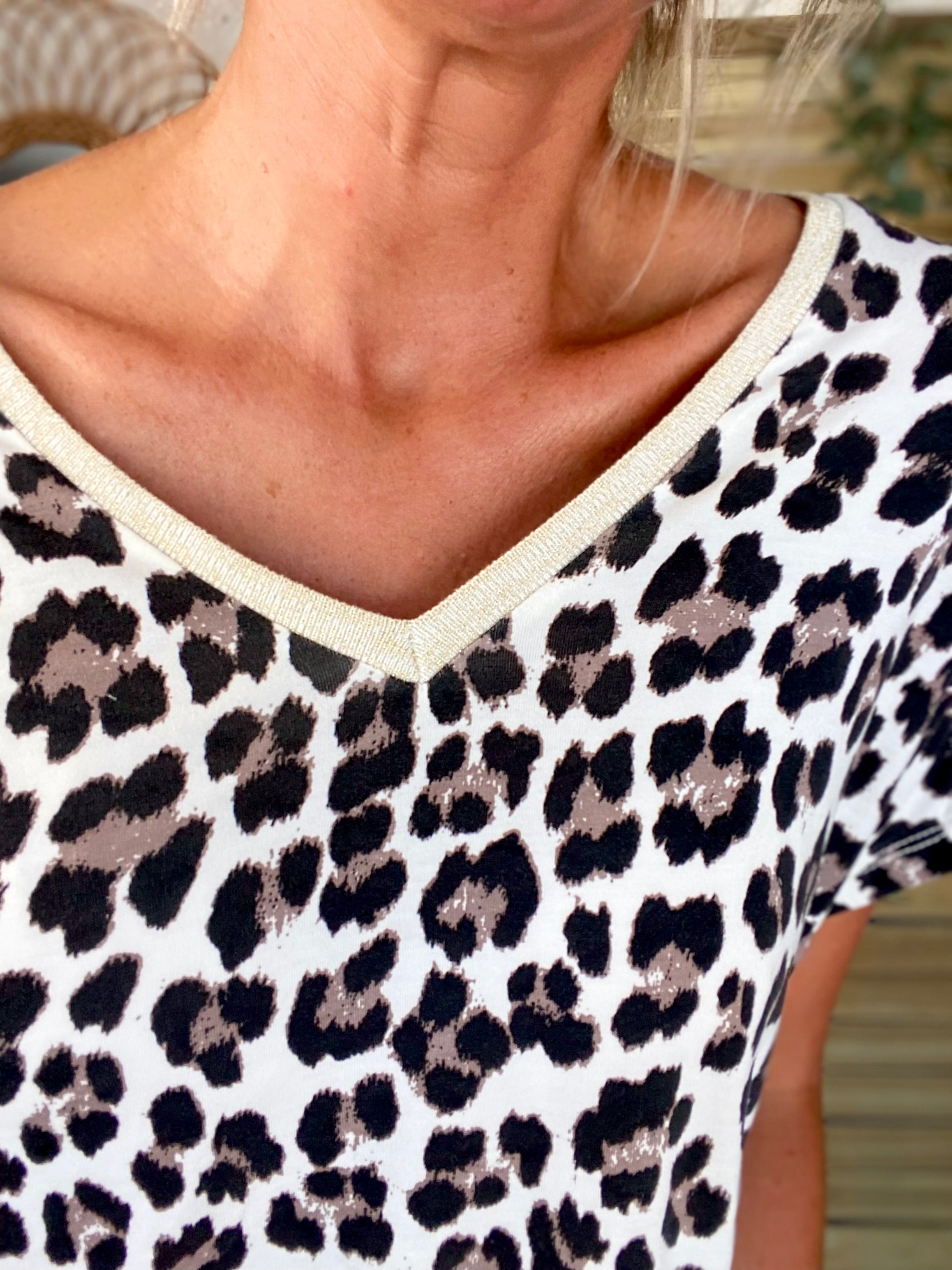 Top imprimé Léo col V lurex MIRTA