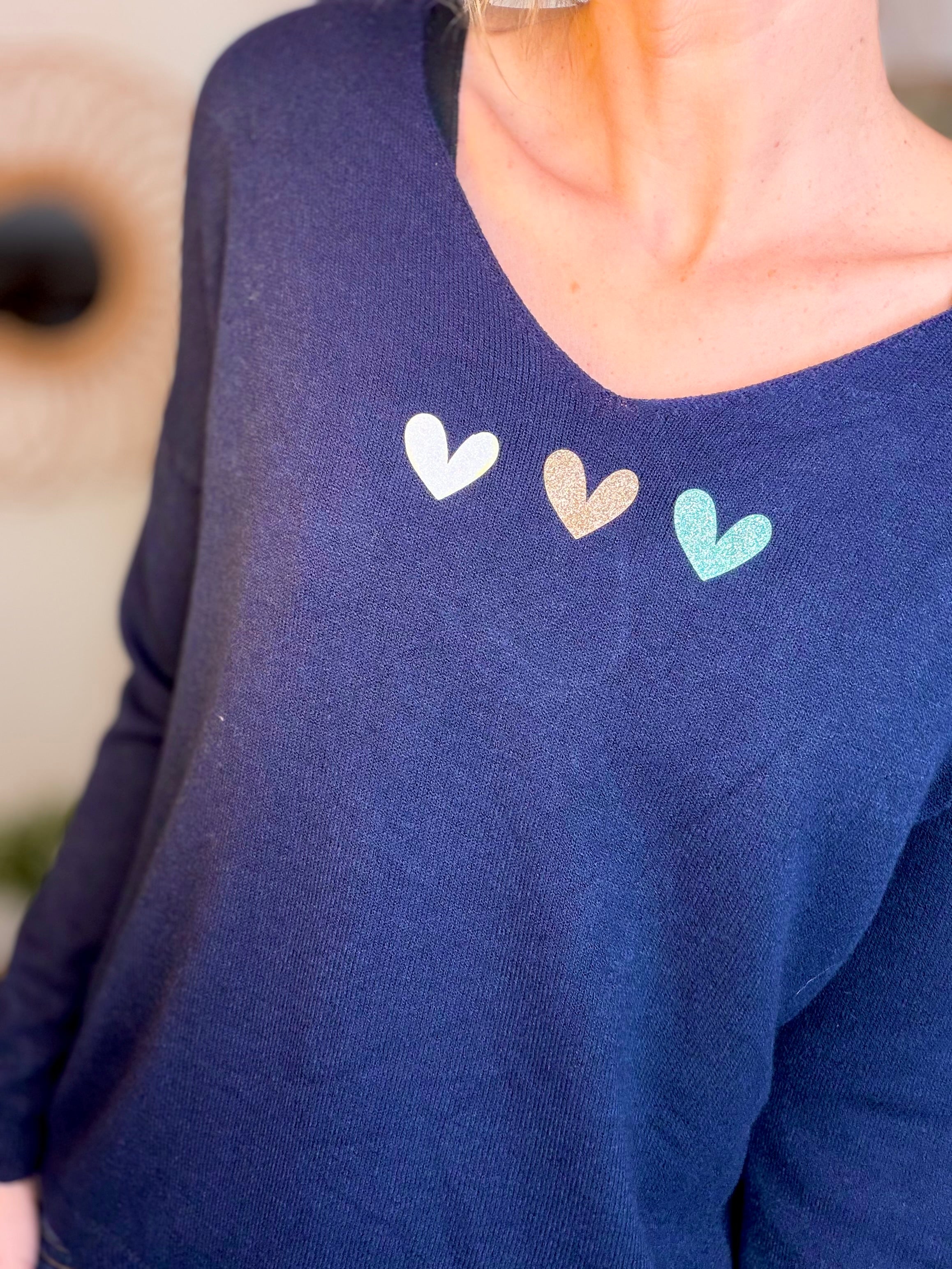 Pull fin 3 cœurs 💛 BERTILLE - Marine